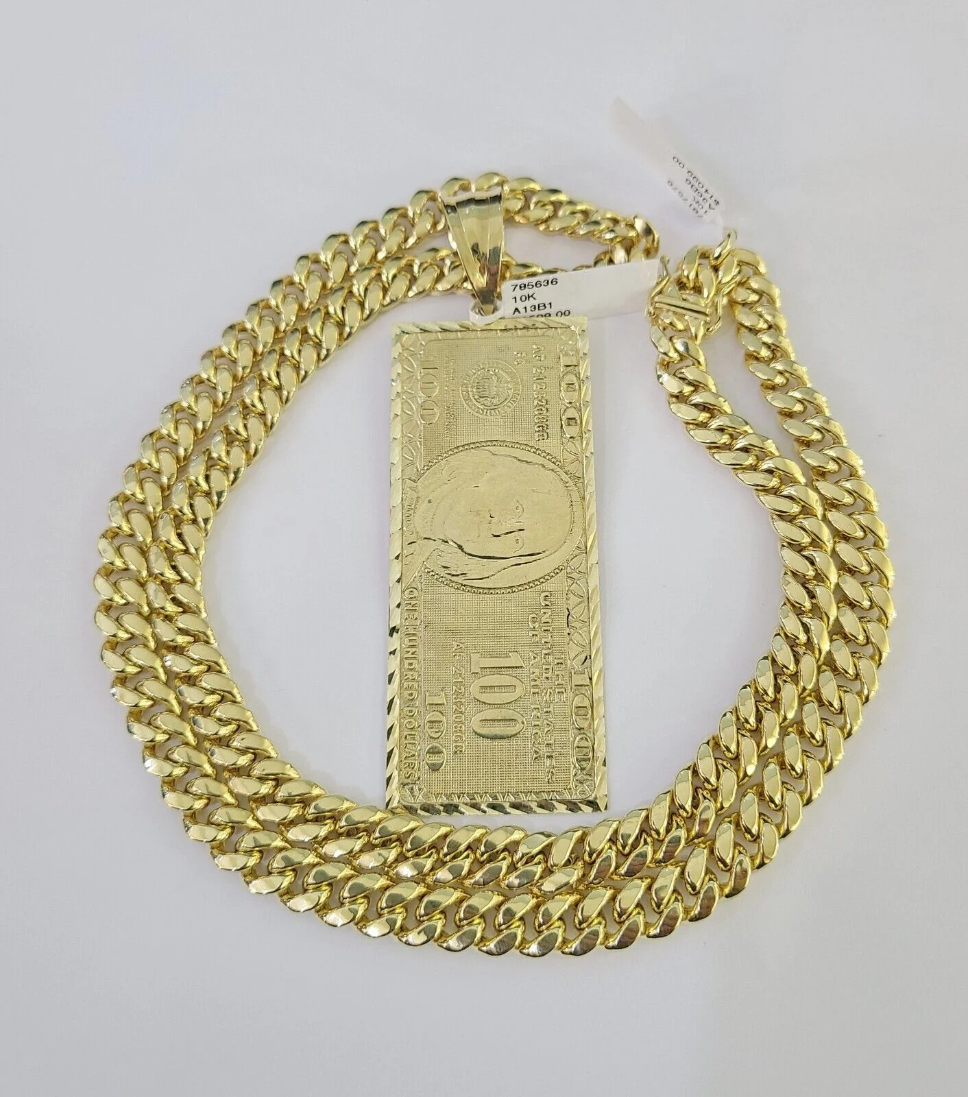 10K Miami Cuban Link Chain 100 Dollar Bill Pendent Charm 8mm 20"-30" Necklace - Image 4