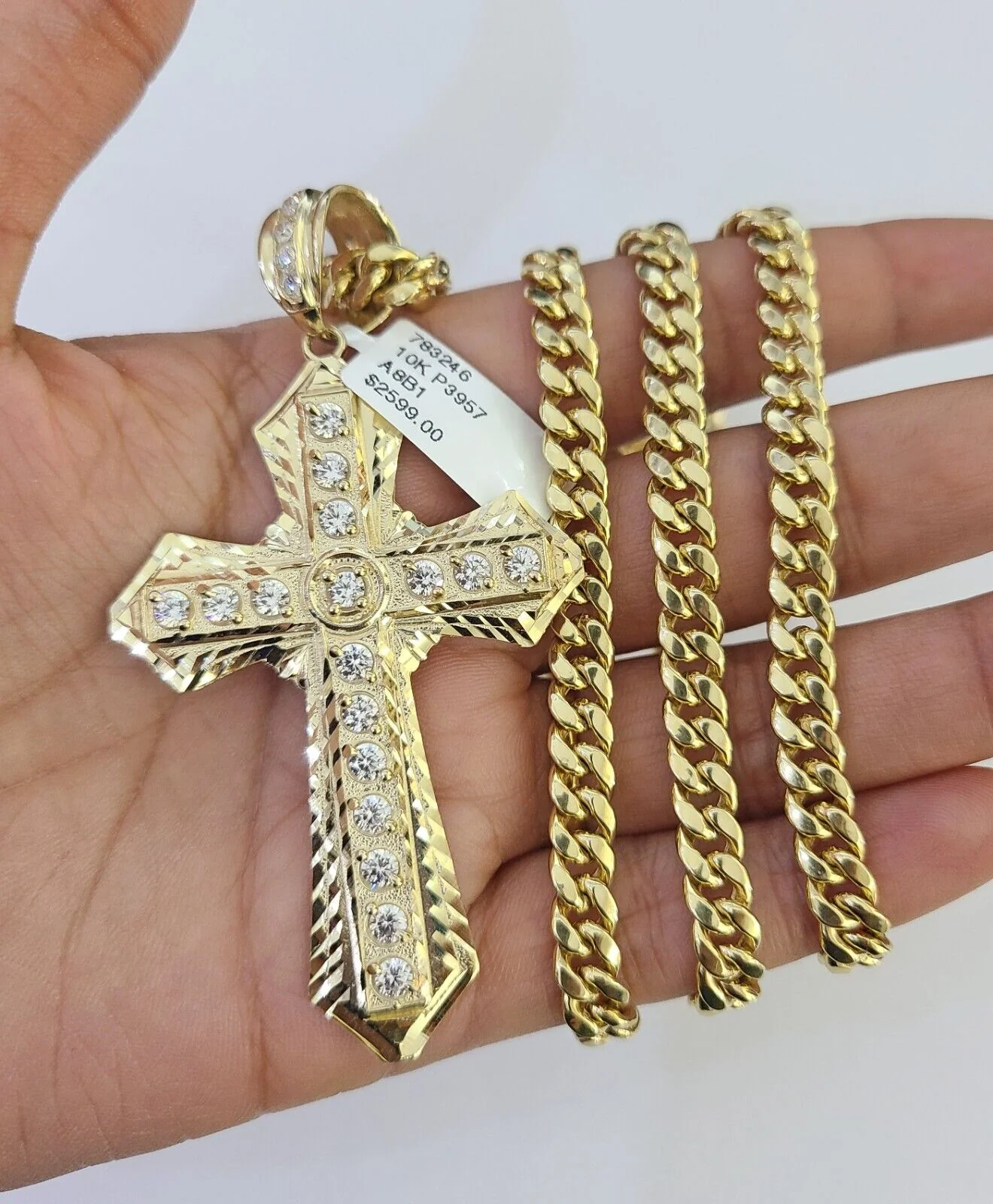 10K Miami Cuban Link Chain Jesus Cross Pendent Charm 6mm 20"-30" Necklace - Image 2