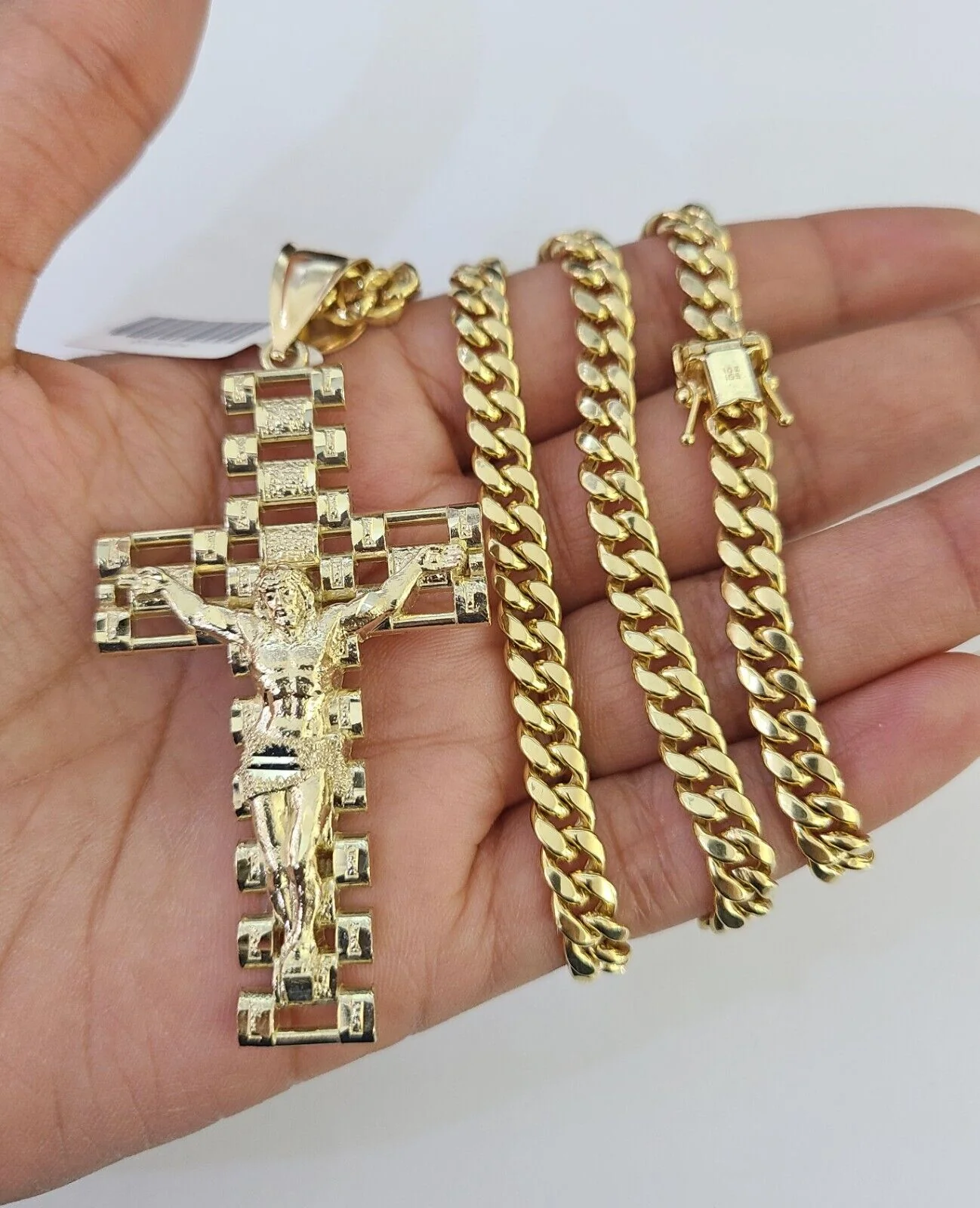 10K Miami Cuban Link Chain Jesus Cross Pendent Charm 6mm 20"-30" Necklace - Image 2
