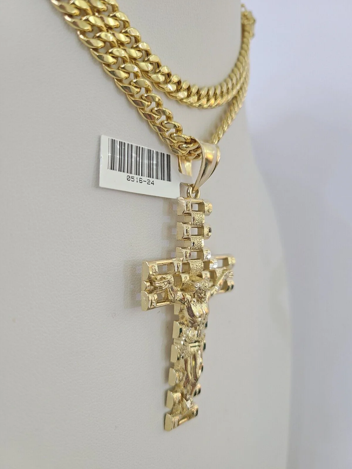 10K Miami Cuban Link Chain Jesus Cross Pendent Charm 6mm 20"-30" Necklace - Image 6