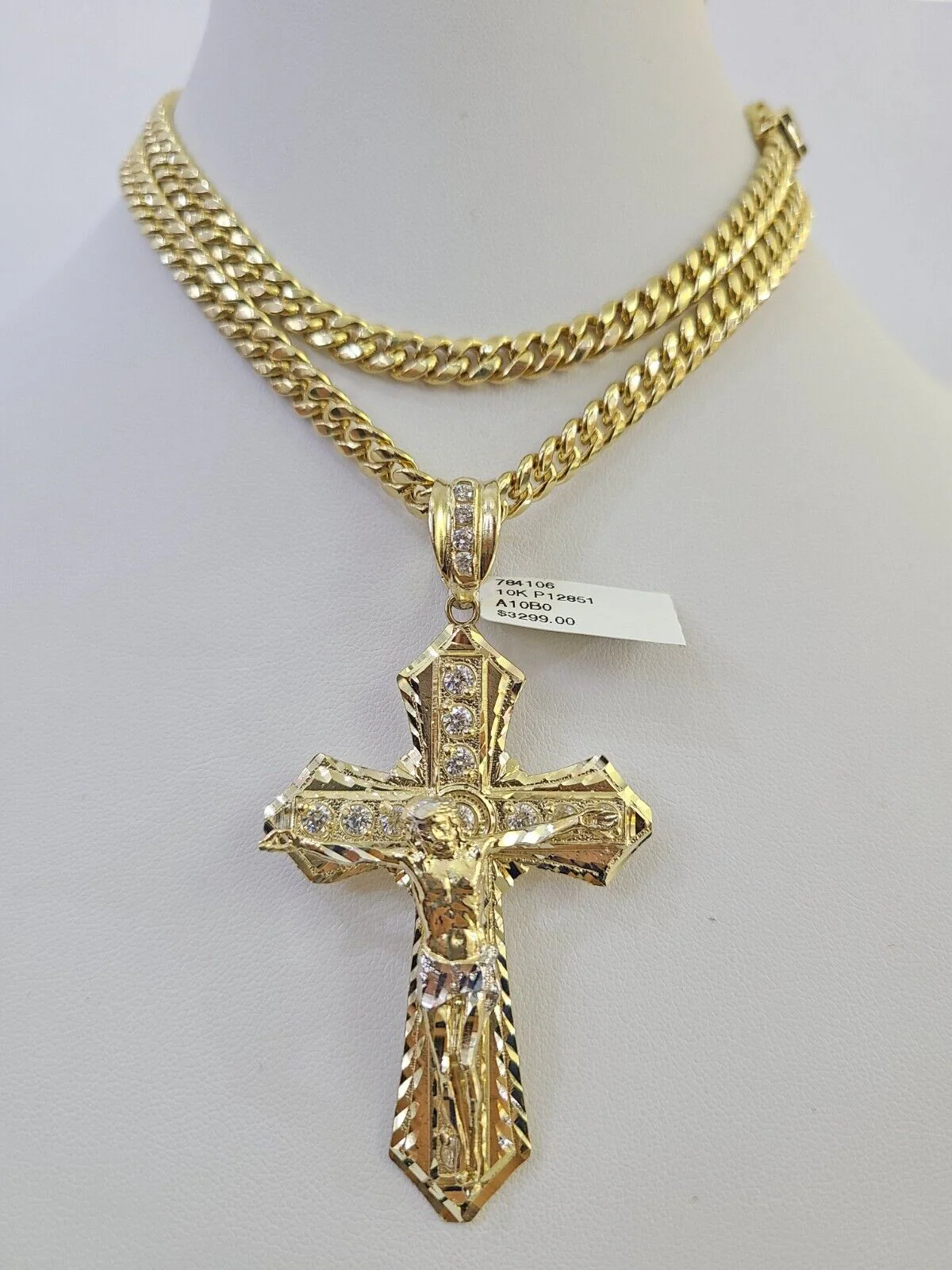 10K Miami Cuban Link Chain Jesus Cross Pendent Charm 6mm 20"-30" Necklace - Image 2