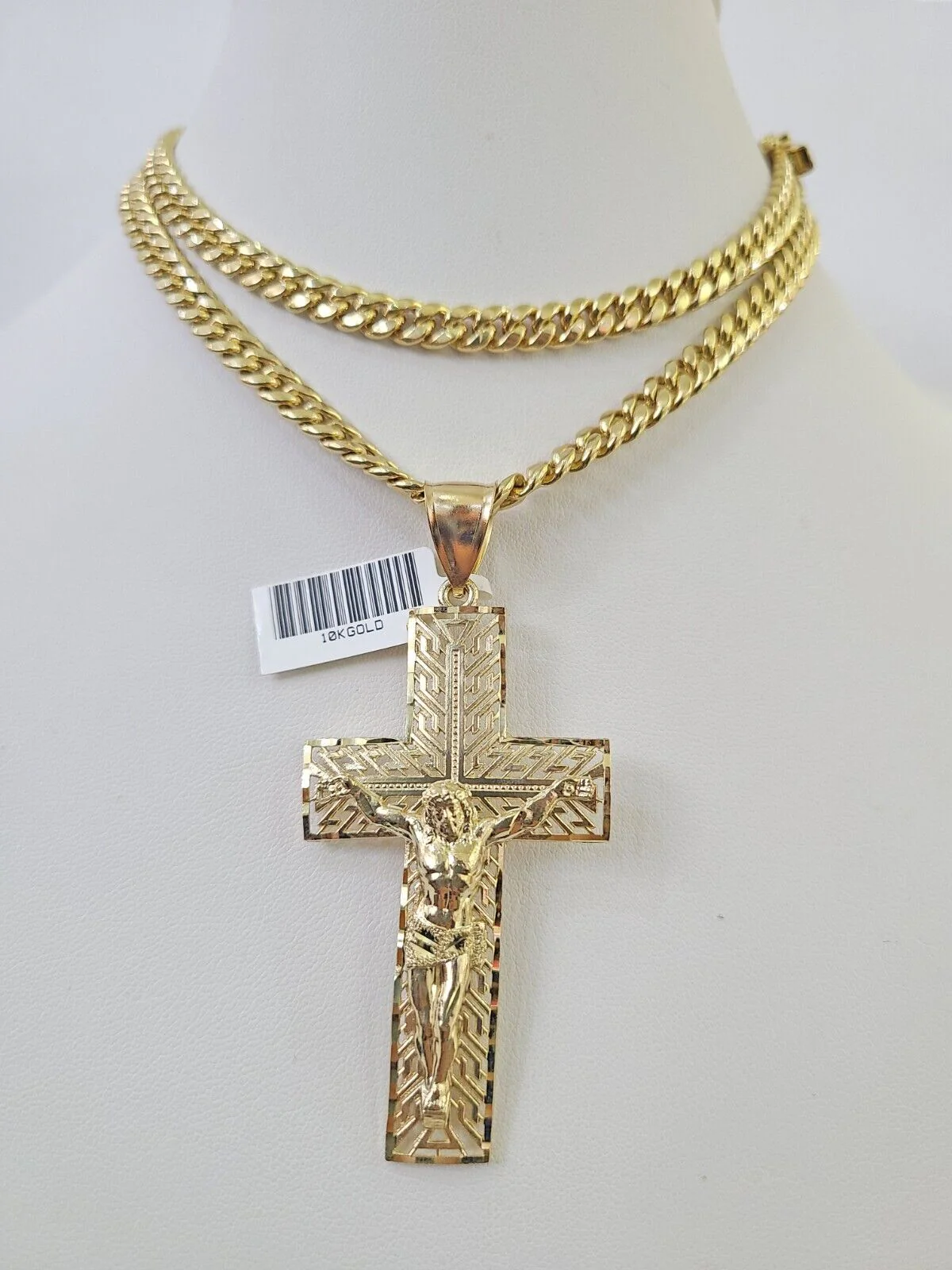 10K Miami Cuban Link Chain Jesus Cross Pendent Charm 6mm 20"-30" Necklace - Image 2