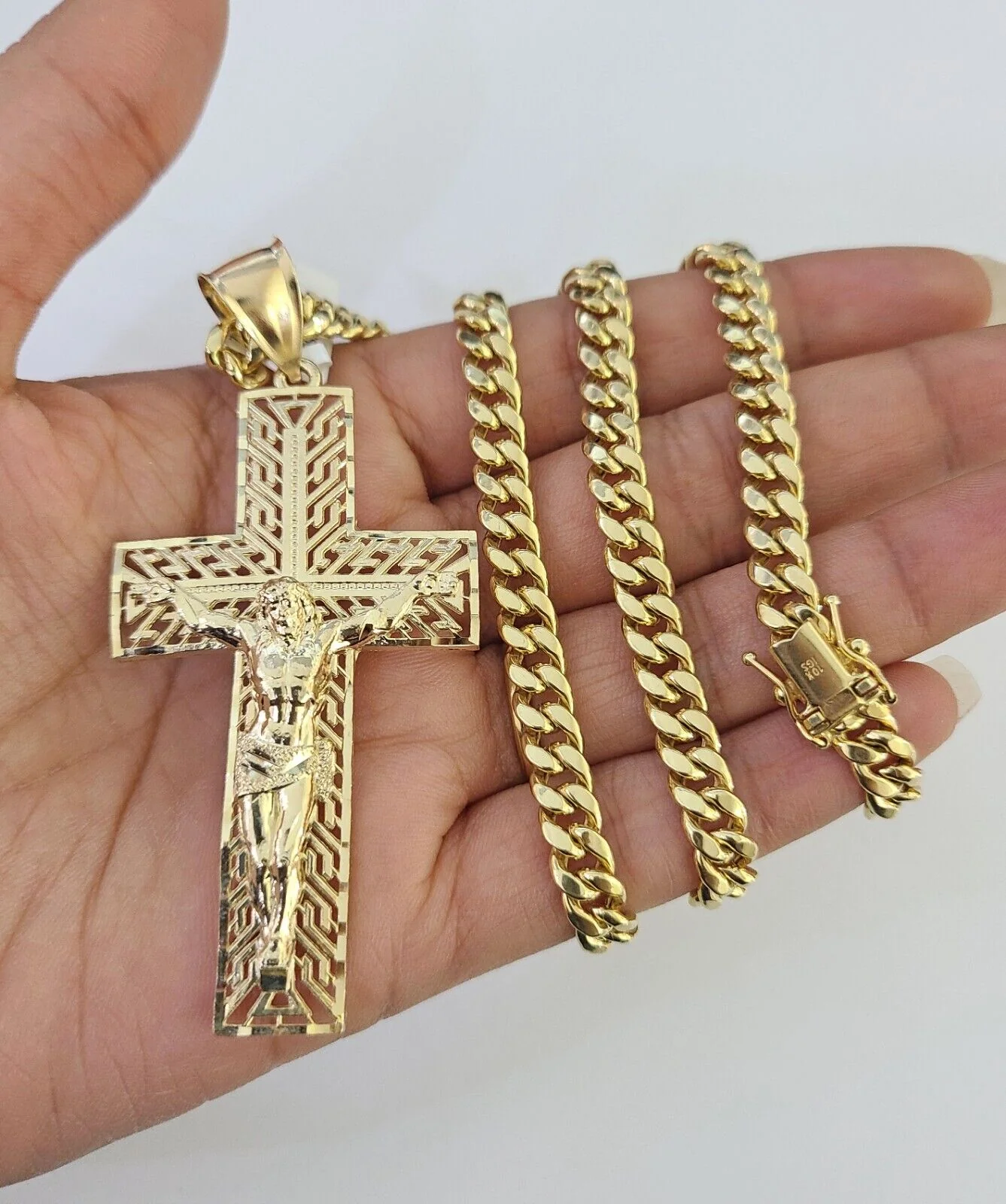 10K Miami Cuban Link Chain Jesus Cross Pendent Charm 6mm 20"-30" Necklace - Image 4