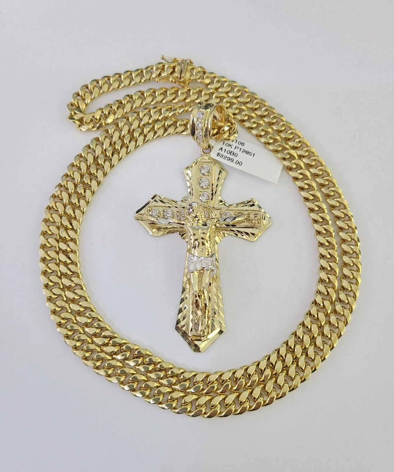 10K Miami Cuban Link Chain Jesus Cross Pendent Charm 6mm 20"-30" Necklace - Image 3