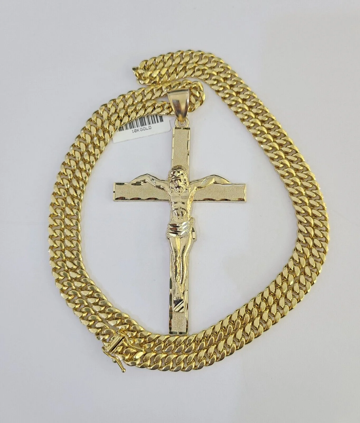 10K Miami Cuban Link Chain Jesus Cross Pendent Charm 6mm 20"-30" Necklace - Image 2