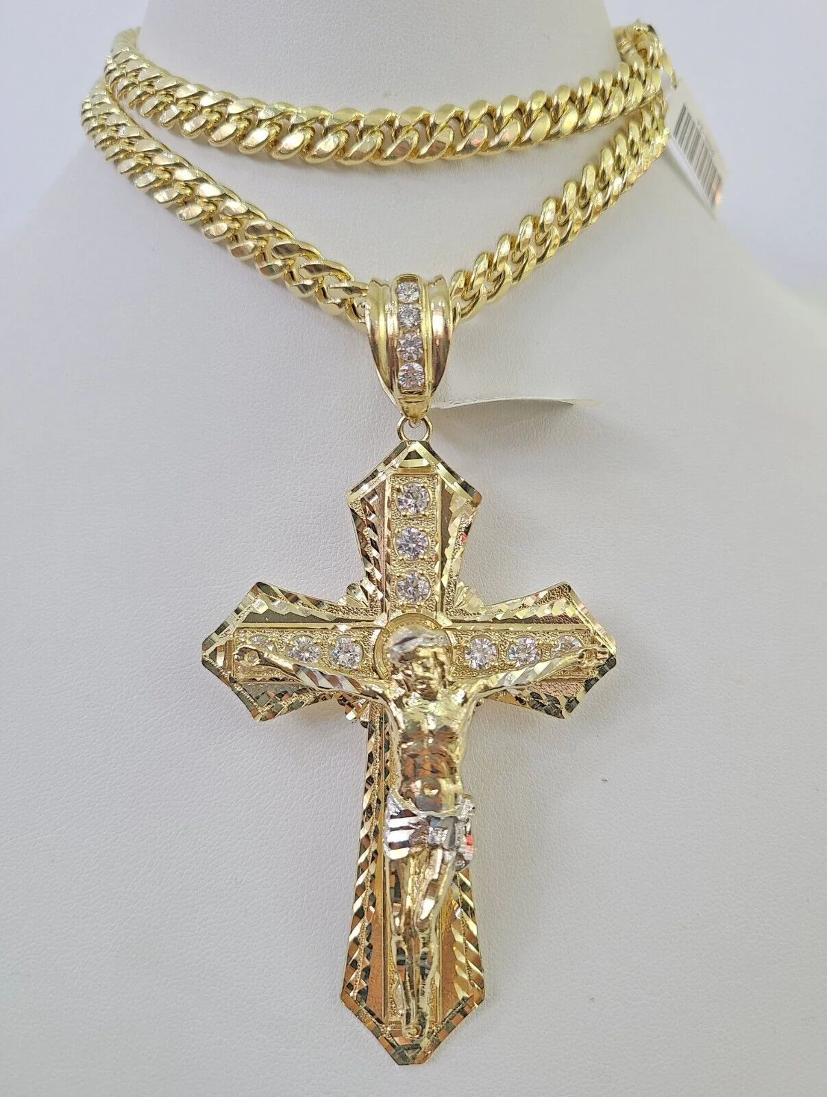 10K Miami Cuban Link Chain Jesus Cross Pendent Charm 8mm 20"-30" Necklace Gold - Image 2