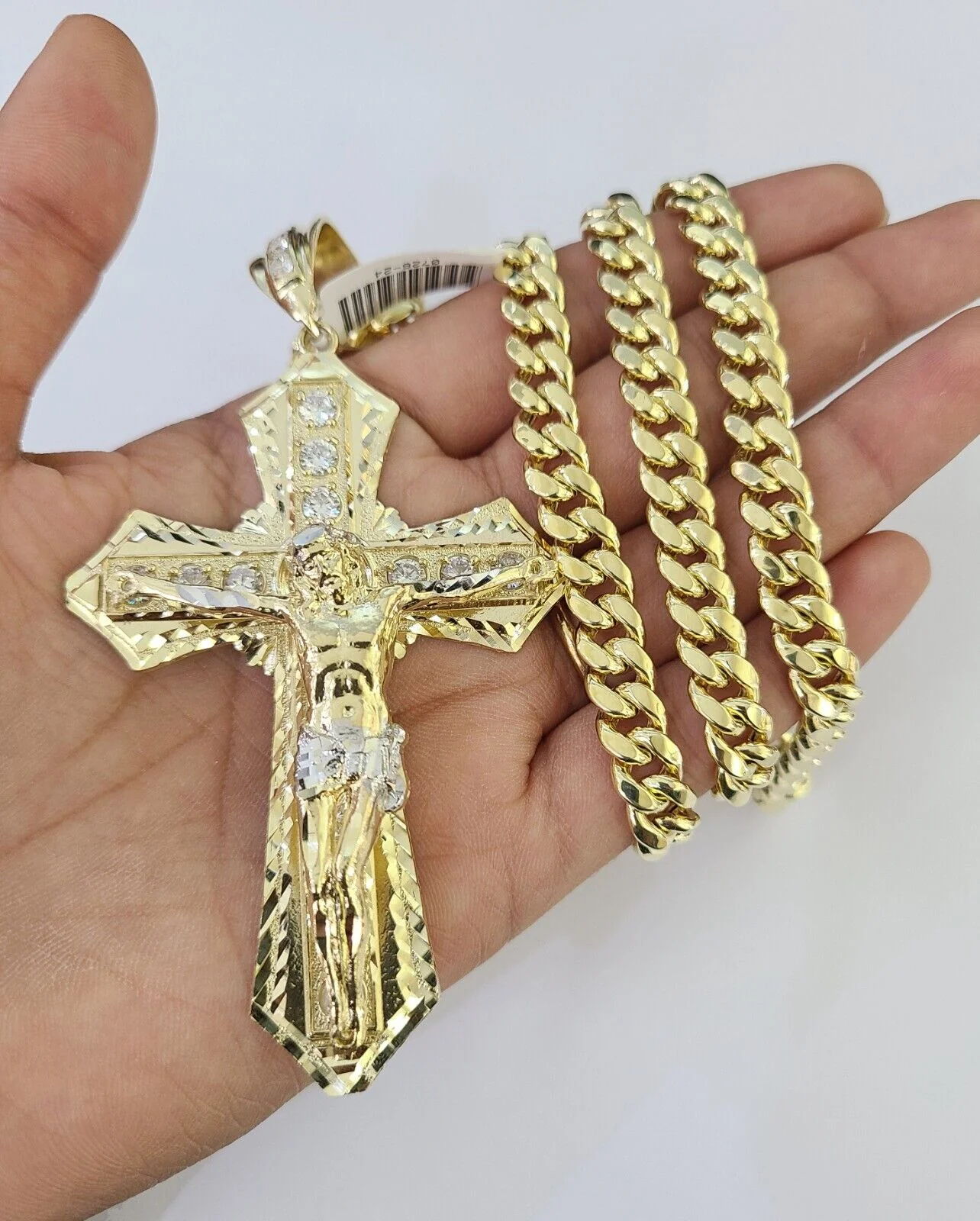 10K Miami Cuban Link Chain Jesus Cross Pendent Charm 8mm 20"-30" Necklace Gold - Image 3