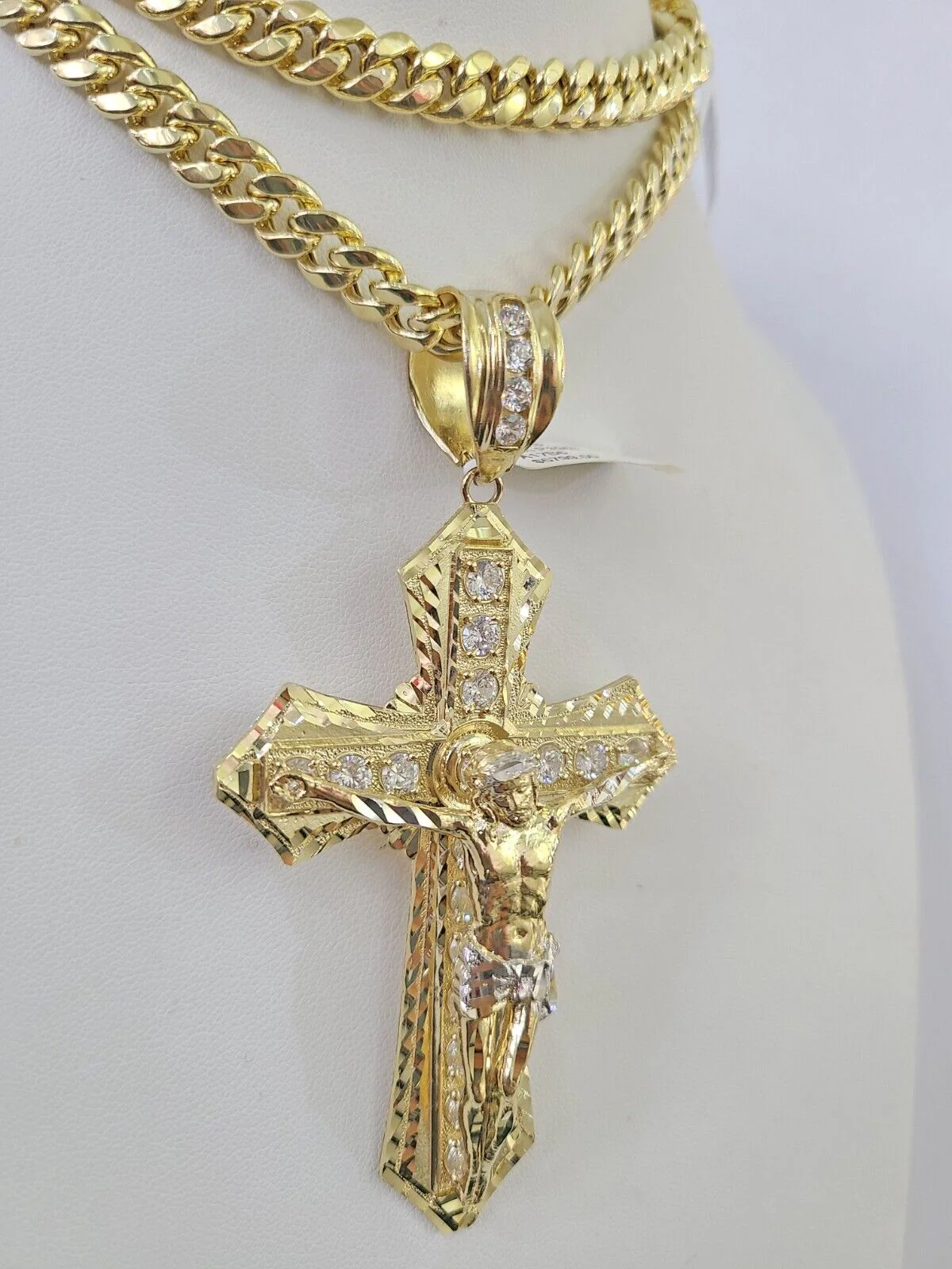 10K Miami Cuban Link Chain Jesus Cross Pendent Charm 8mm 20"-30" Necklace Gold - Image 6