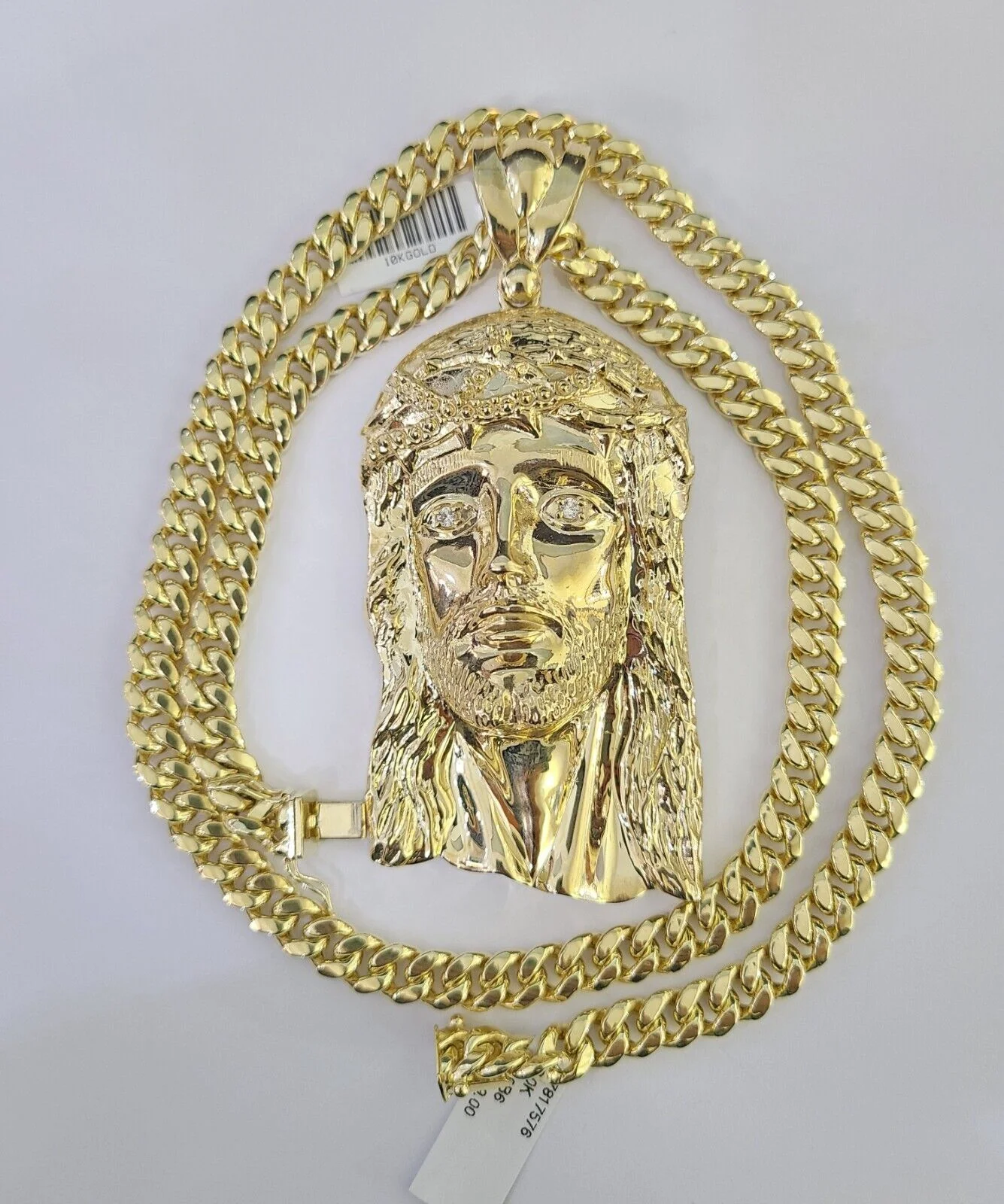 10K Miami Cuban Link Chain Jesus Head Pendent Charm 8mm 20"-30" Necklace Gold - Image 3