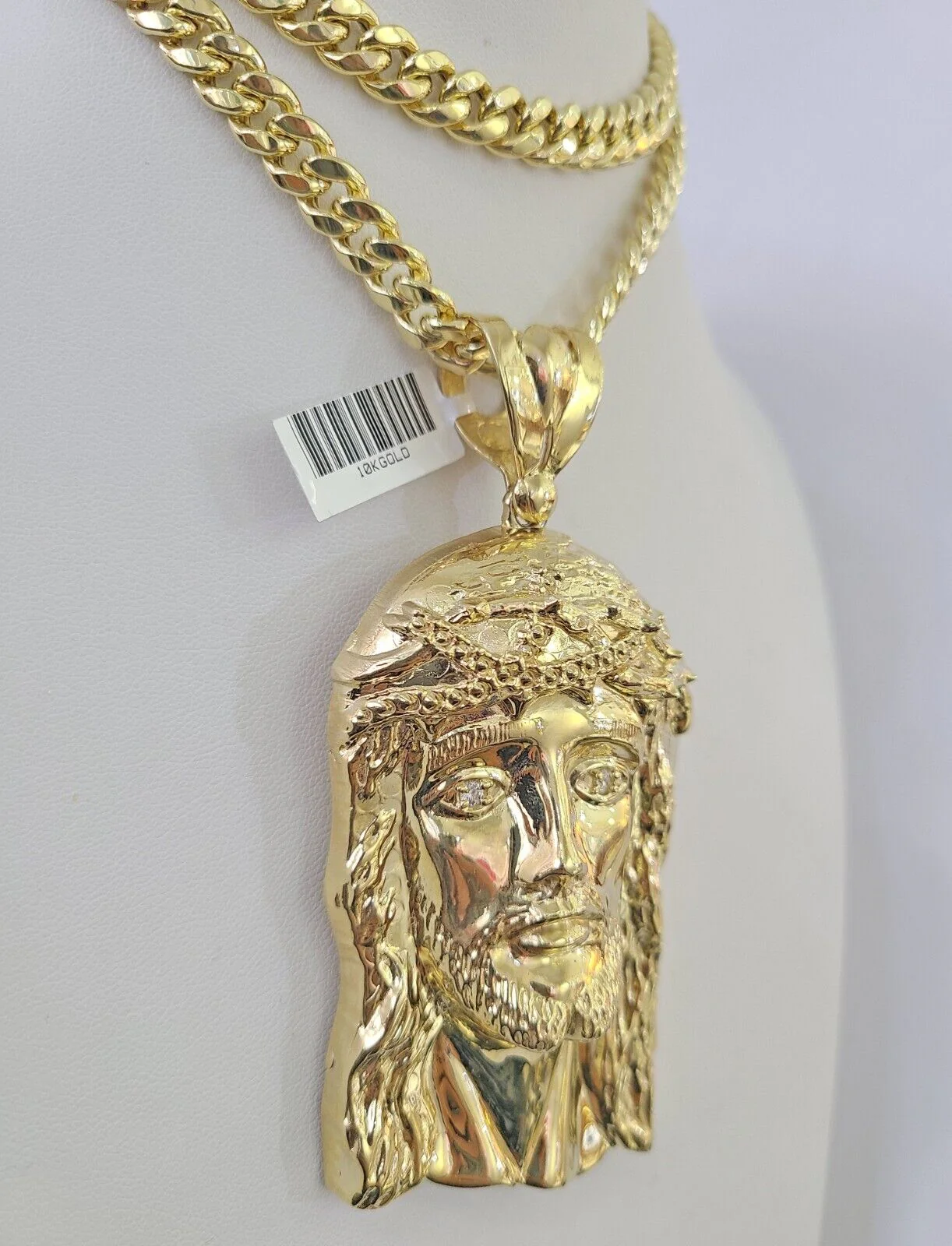 10K Miami Cuban Link Chain Jesus Head Pendent Charm 8mm 20"-30" Necklace Gold - Image 5