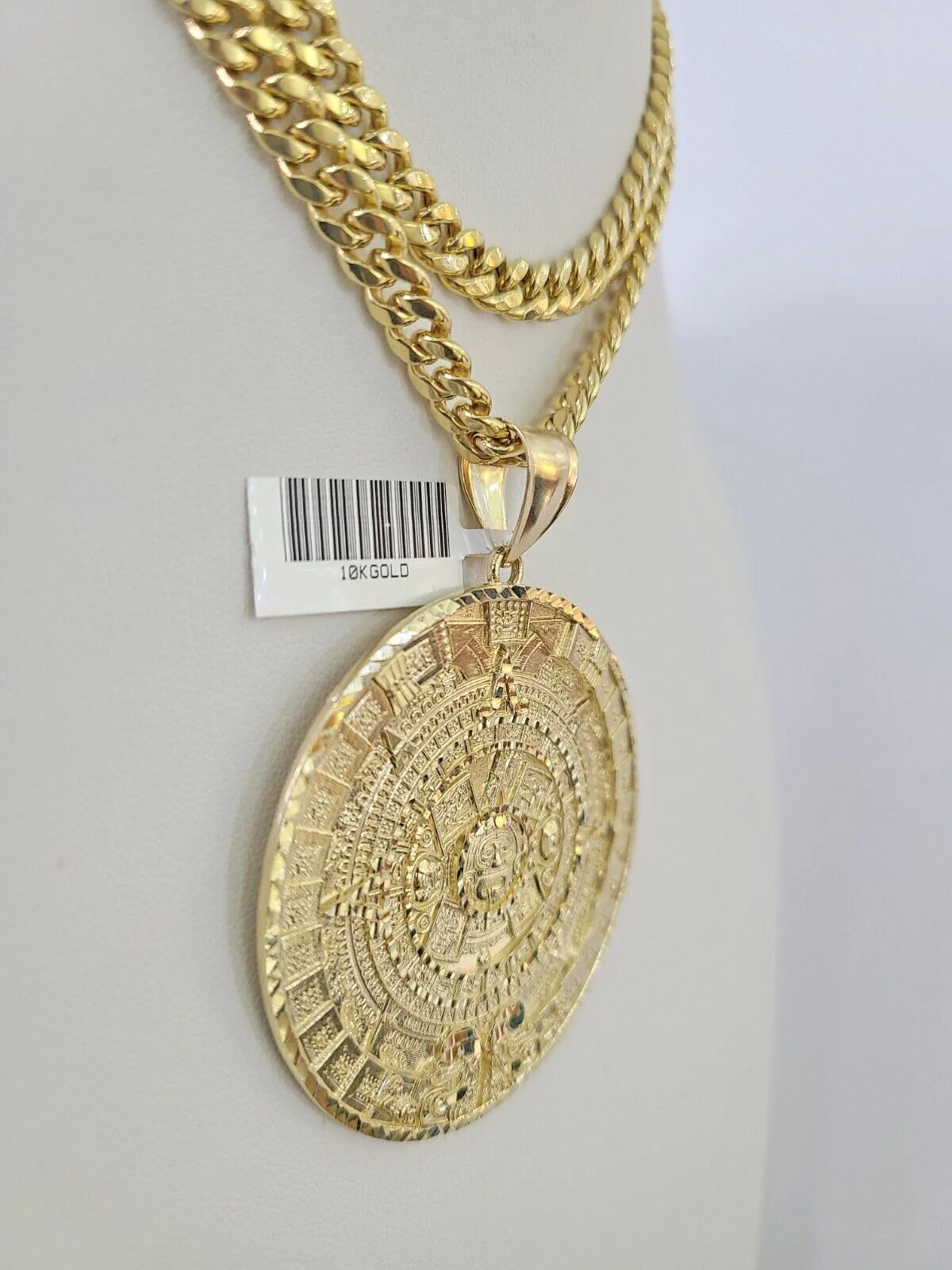 10K Miami Cuban Link Chain Mayan Calendar Pendent Charm 6mm 20"-30" Inch - Image 2