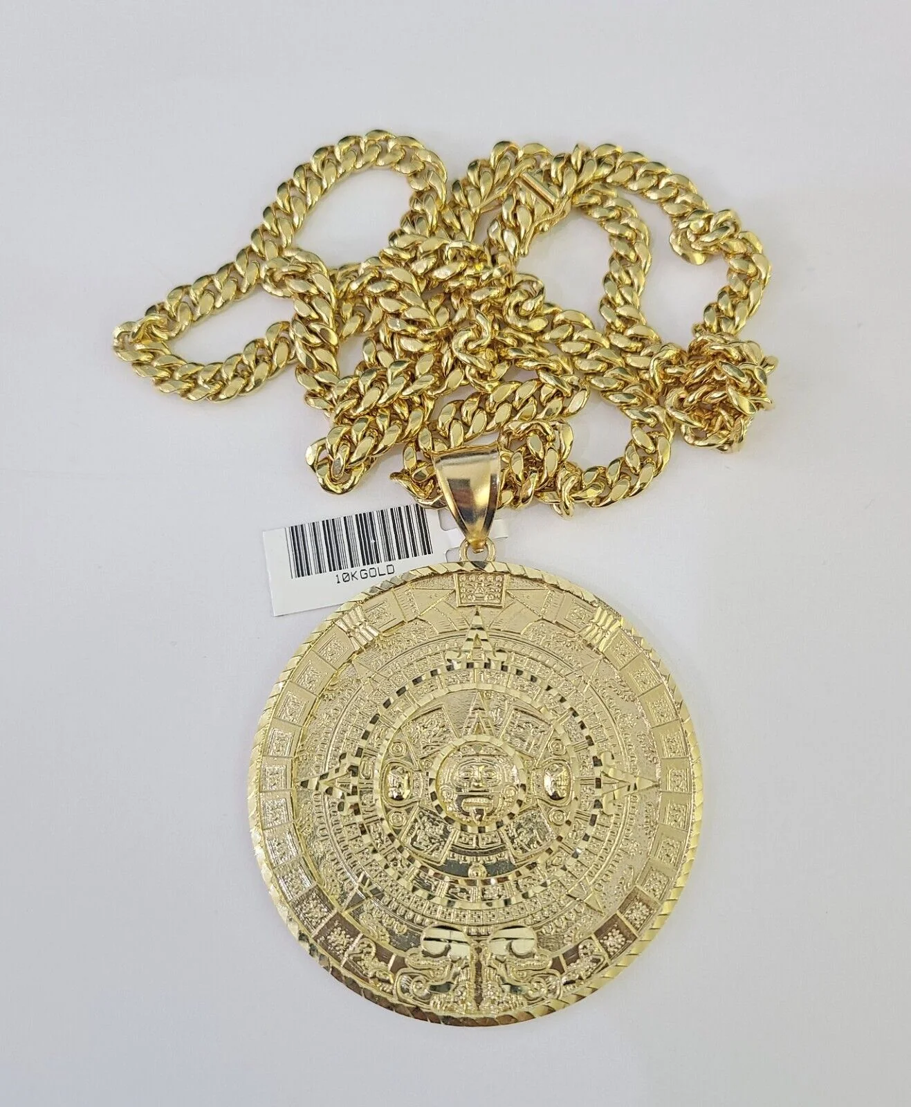 10K Miami Cuban Link Chain Mayan Calendar Pendent Charm 6mm 20"-30" Inch - Image 6