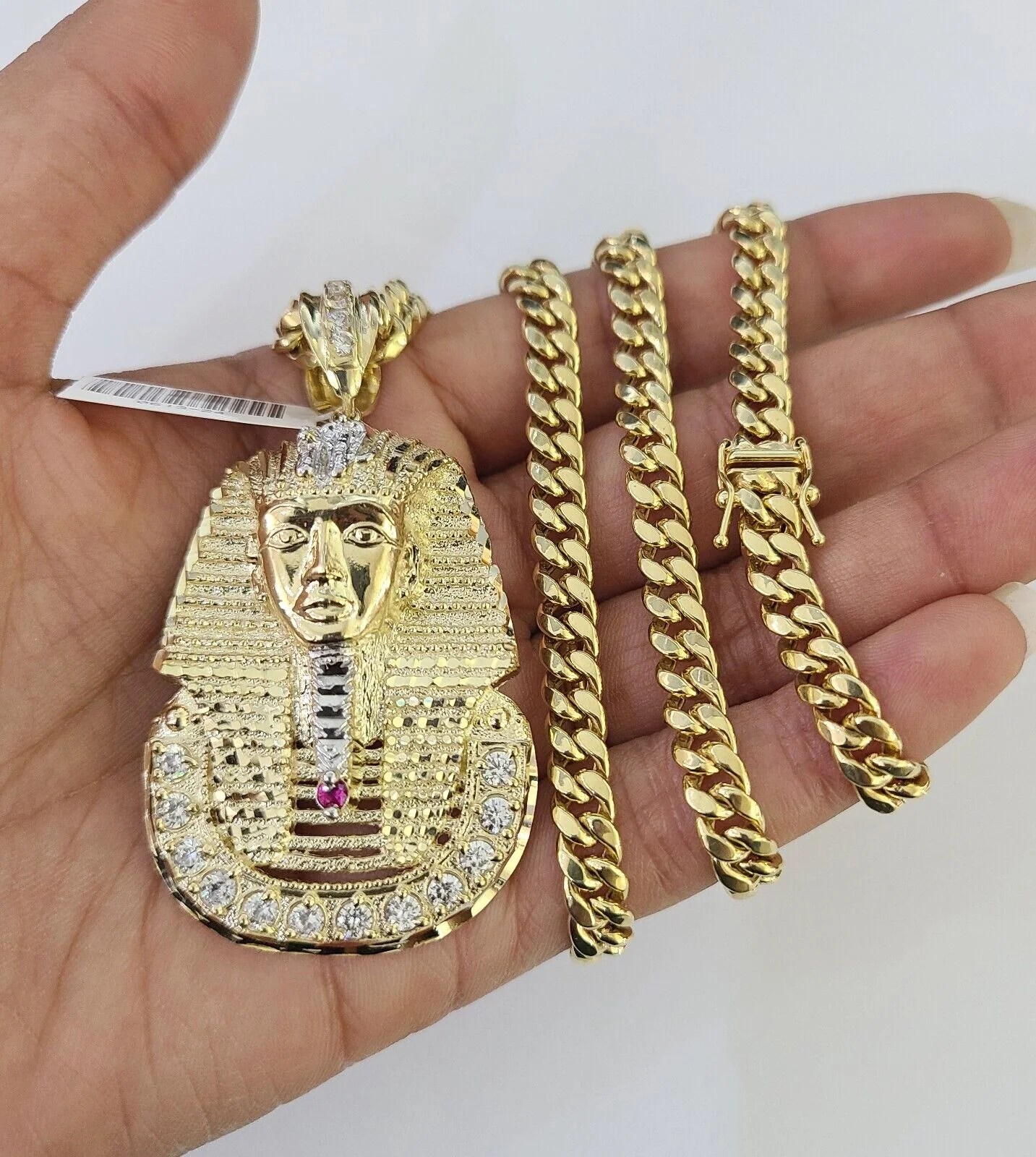 10K Miami Cuban Link Chain Pharaoh Pendent Charm 6mm 20"-30" Necklace - Image 3