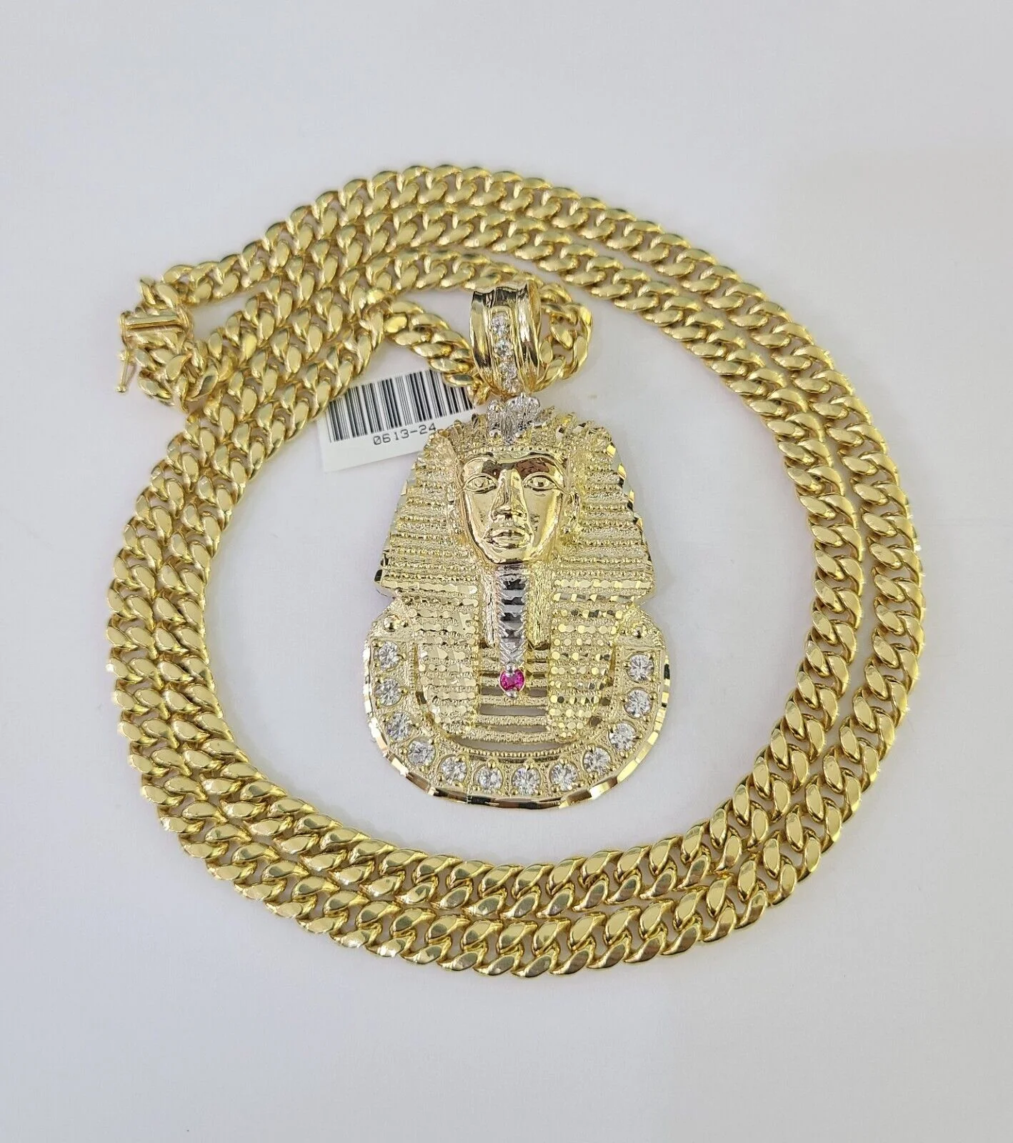 10K Miami Cuban Link Chain Pharaoh Pendent Charm 6mm 20"-30" Necklace - Image 4