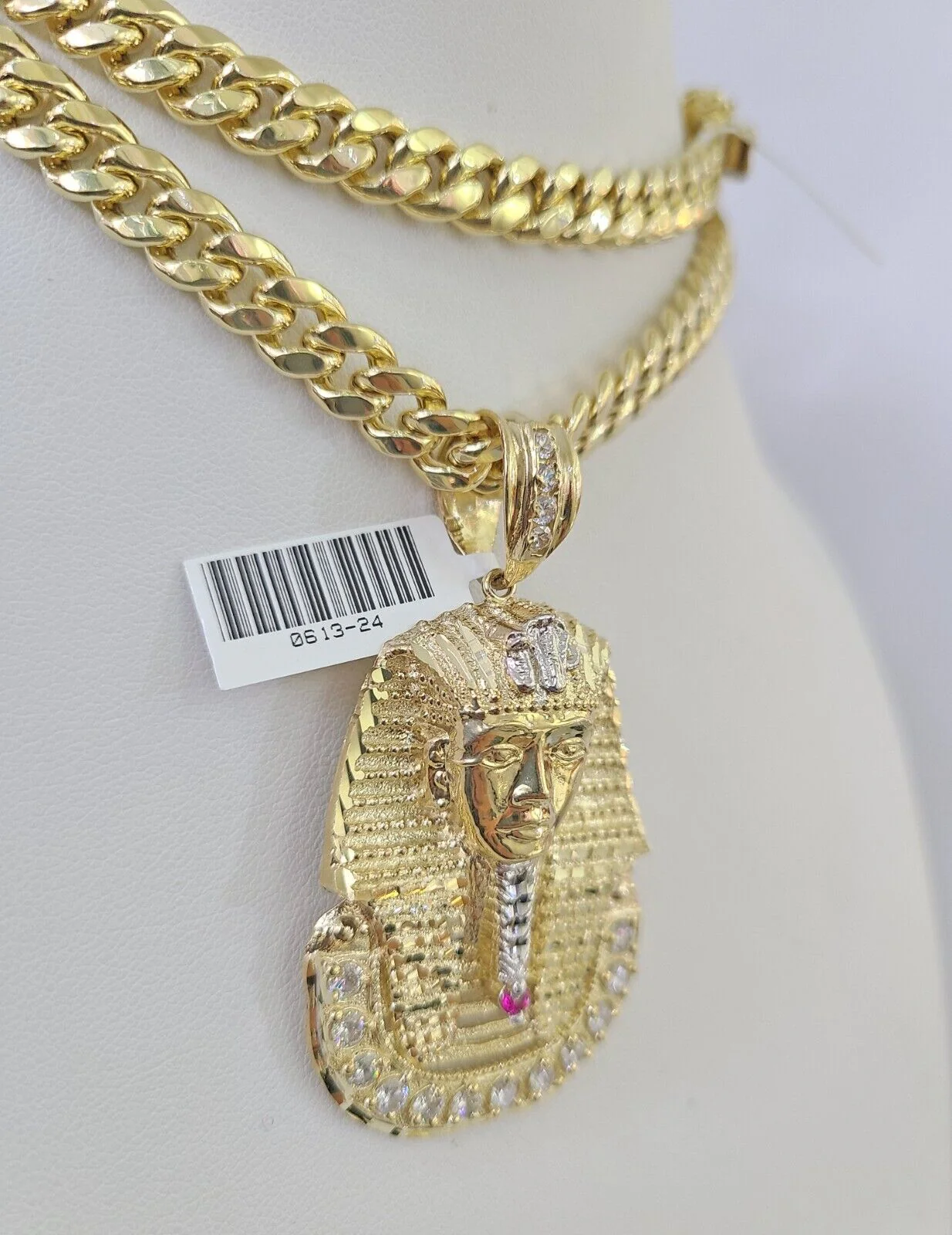 10K Miami Cuban Link Chain Pharaoh Pendent Charm 8mm 20"-30" Necklace Gold - Image 5