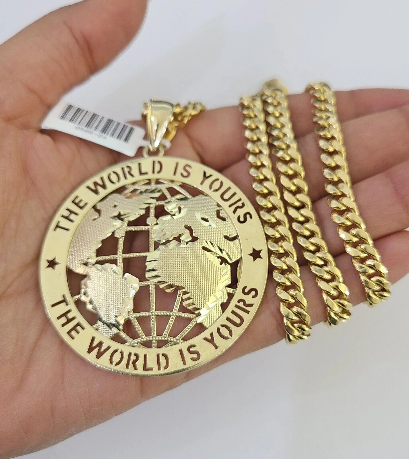 10K Miami Cuban Link Chain World is Yours Pendent Charm 6mm 20"-30" Necklace - Image 3