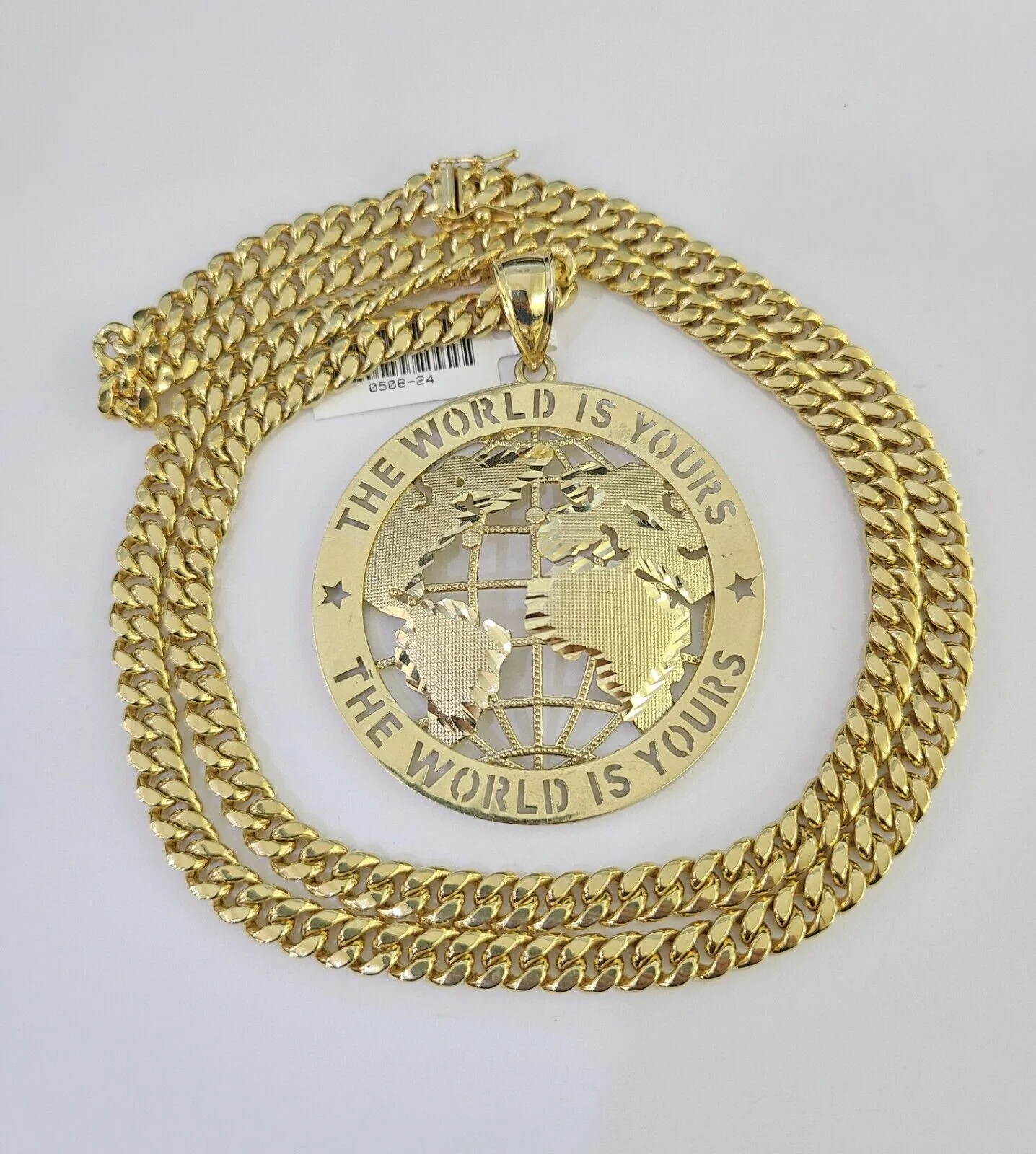 10K Miami Cuban Link Chain World is Yours Pendent Charm 6mm 20"-30" Necklace - Image 4