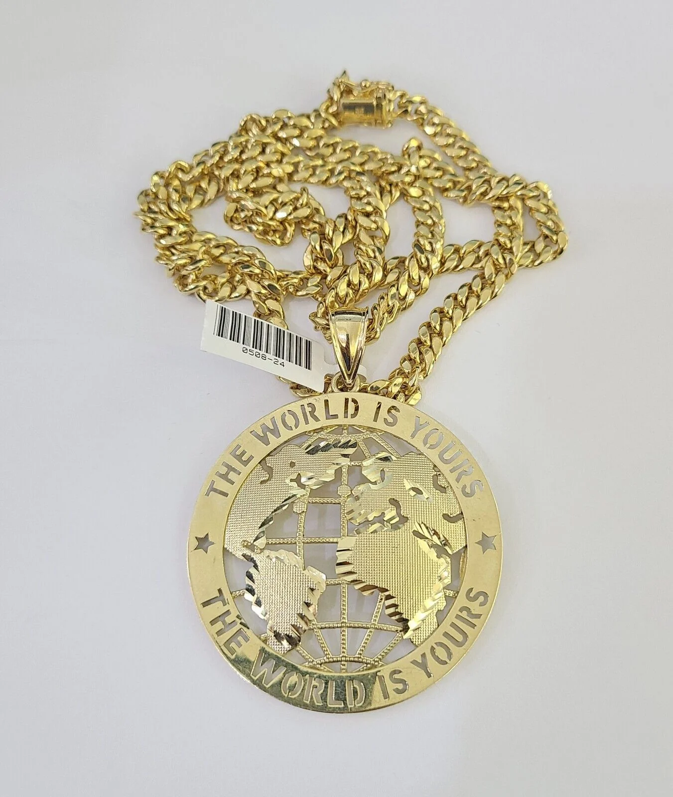 10K Miami Cuban Link Chain World is Yours Pendent Charm 6mm 20"-30" Necklace - Image 5