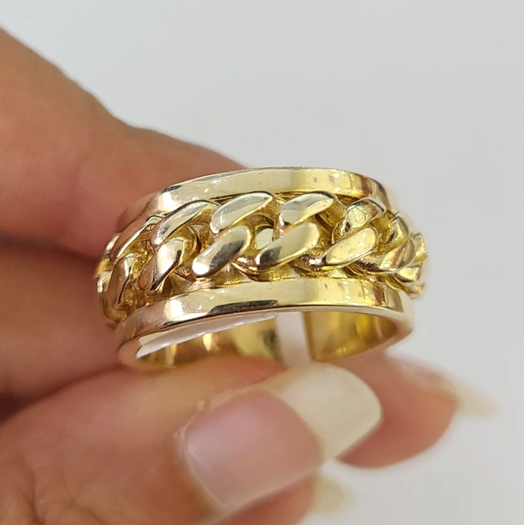 10k Miami Cuban Ring Casual Band Yellow Gold Genuine Brand New All Sizes - Image 2