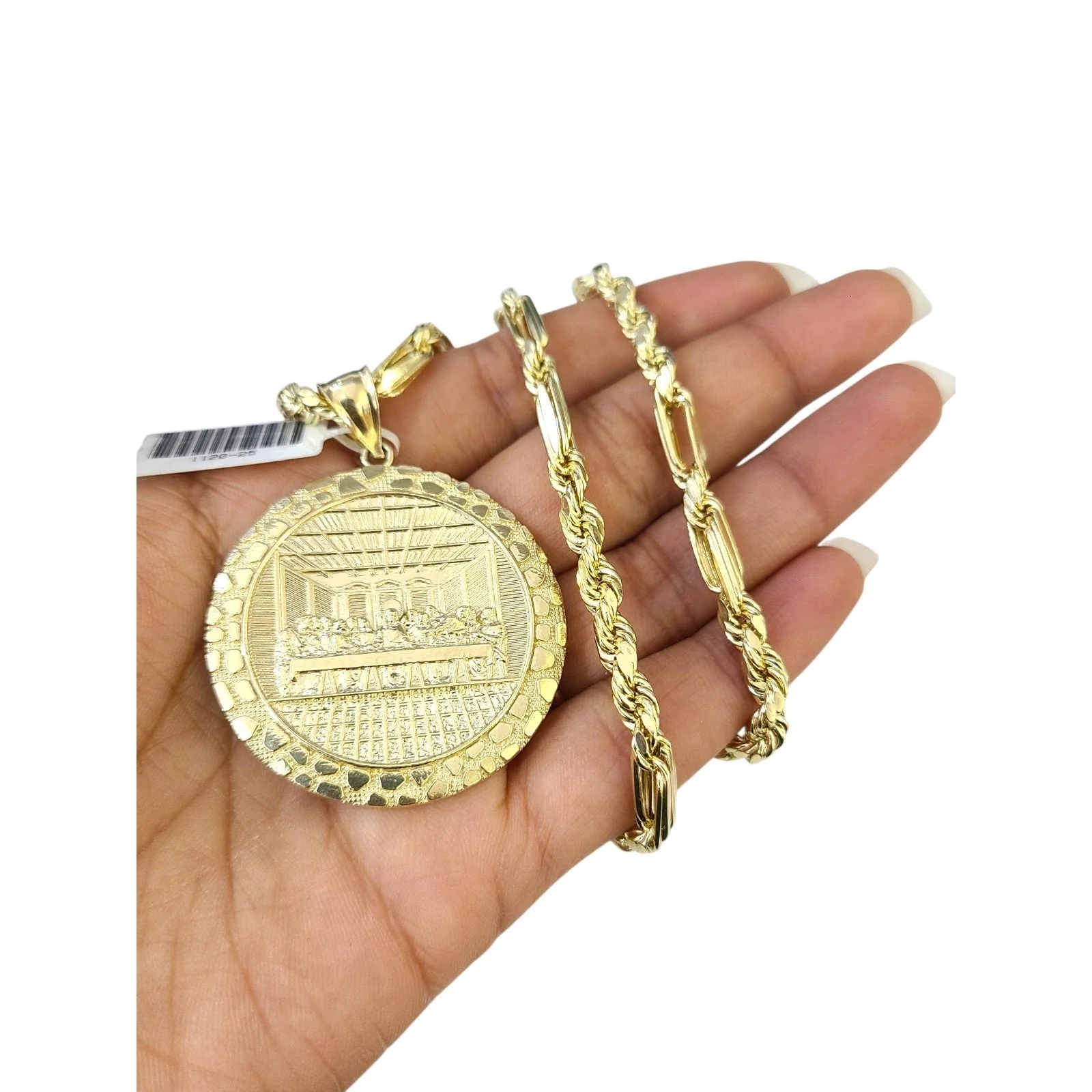 10k Milano Chain Nugget Last Supper Charm Necklace Pendant Set 5mm 20"-28" Gold - Image 2