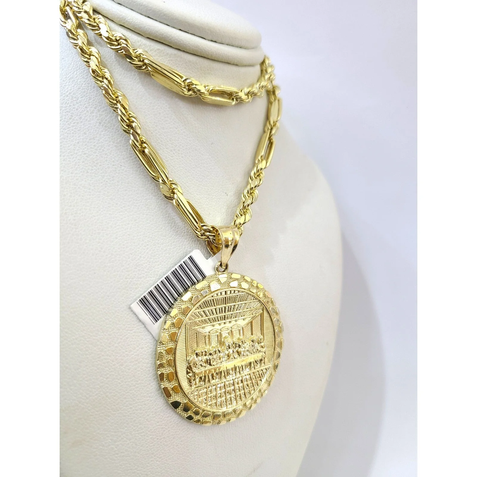 10k Milano Chain Nugget Last Supper Charm Necklace Pendant Set 5mm 20"-28" Gold - Image 3