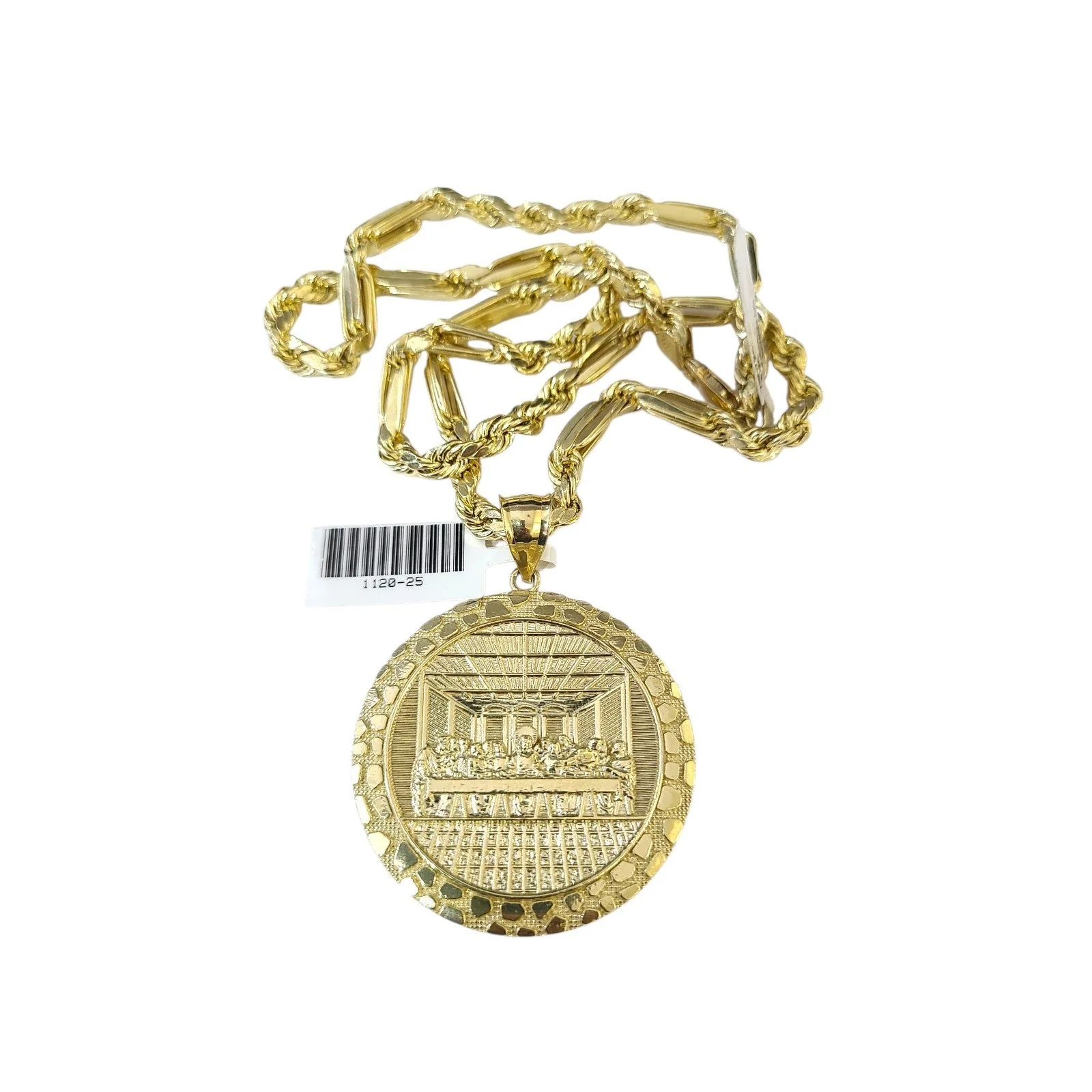 10k Milano Chain Nugget Last Supper Charm Necklace Pendant Set 5mm 20"-28" Gold - Image 4