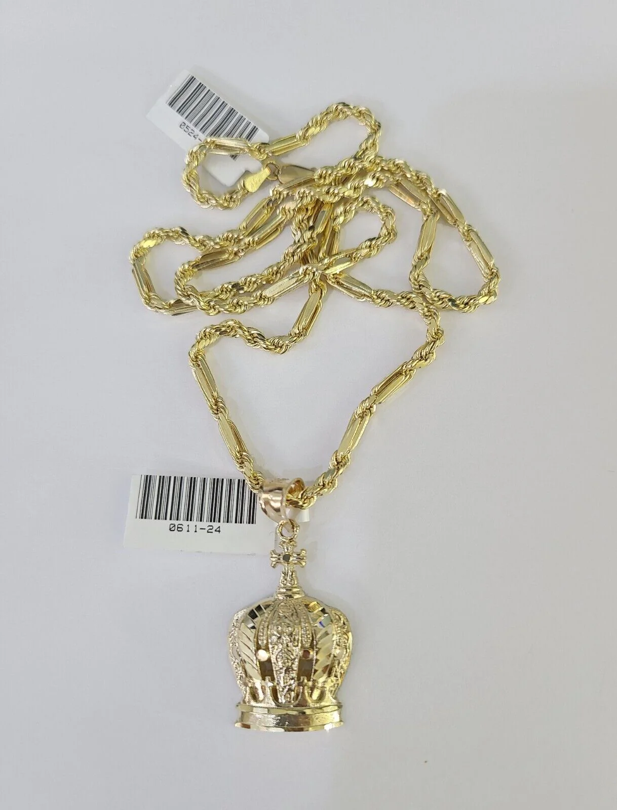 10k Milano Rope Chain Imperial Crown Charm Necklace SET 3mm 18"-26" Pendant - Image 5