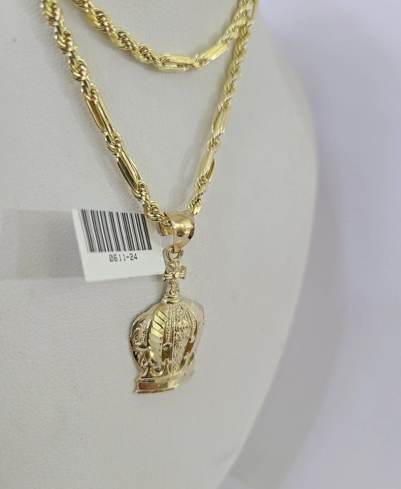 10k Milano Rope Chain Imperial Crown Charm Necklace SET 3mm 18"-26" Pendant - Image 6