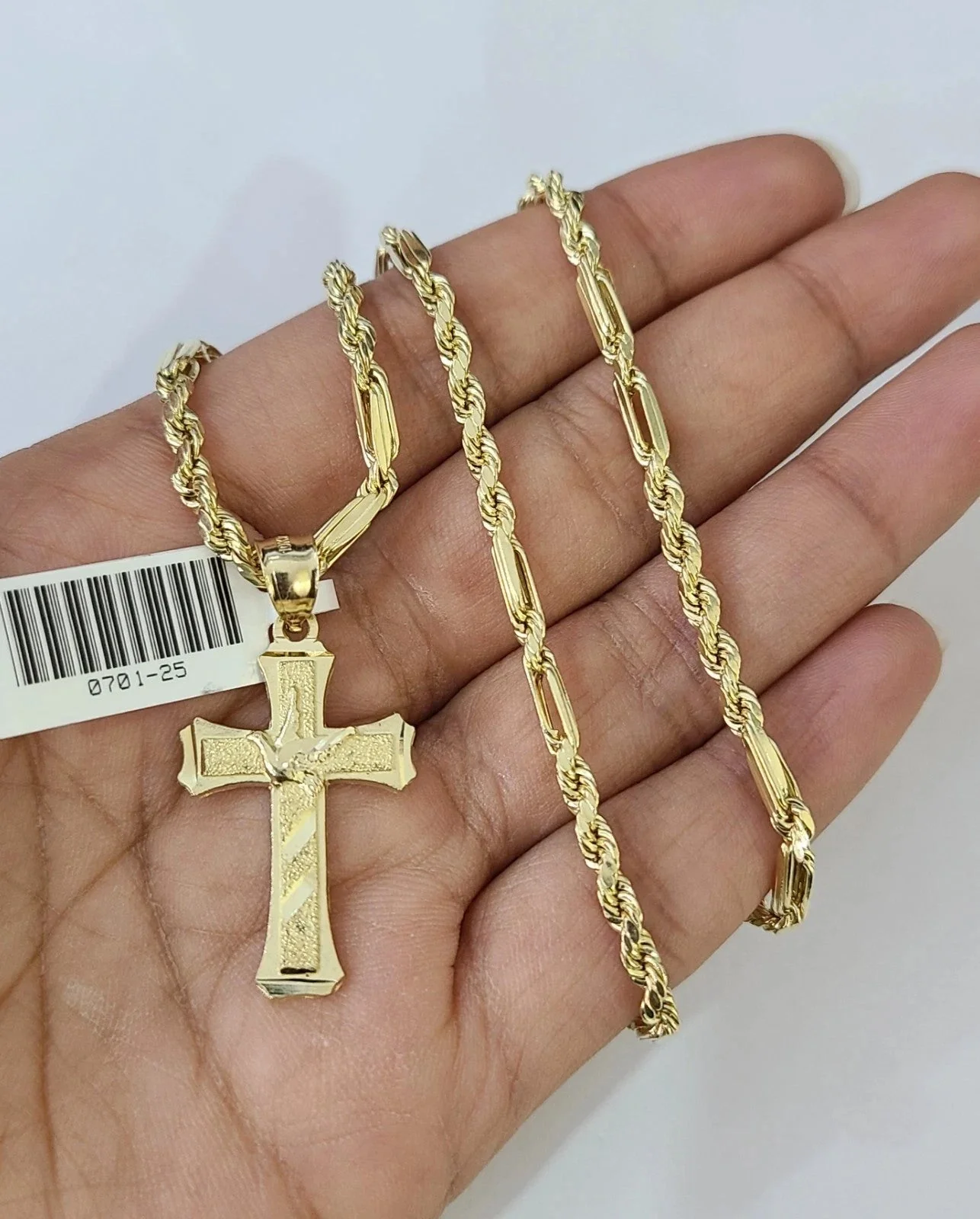 10k Milano Rope Chain Jesus Cross Charm Necklace SET 3mm 18"-26" Pendant