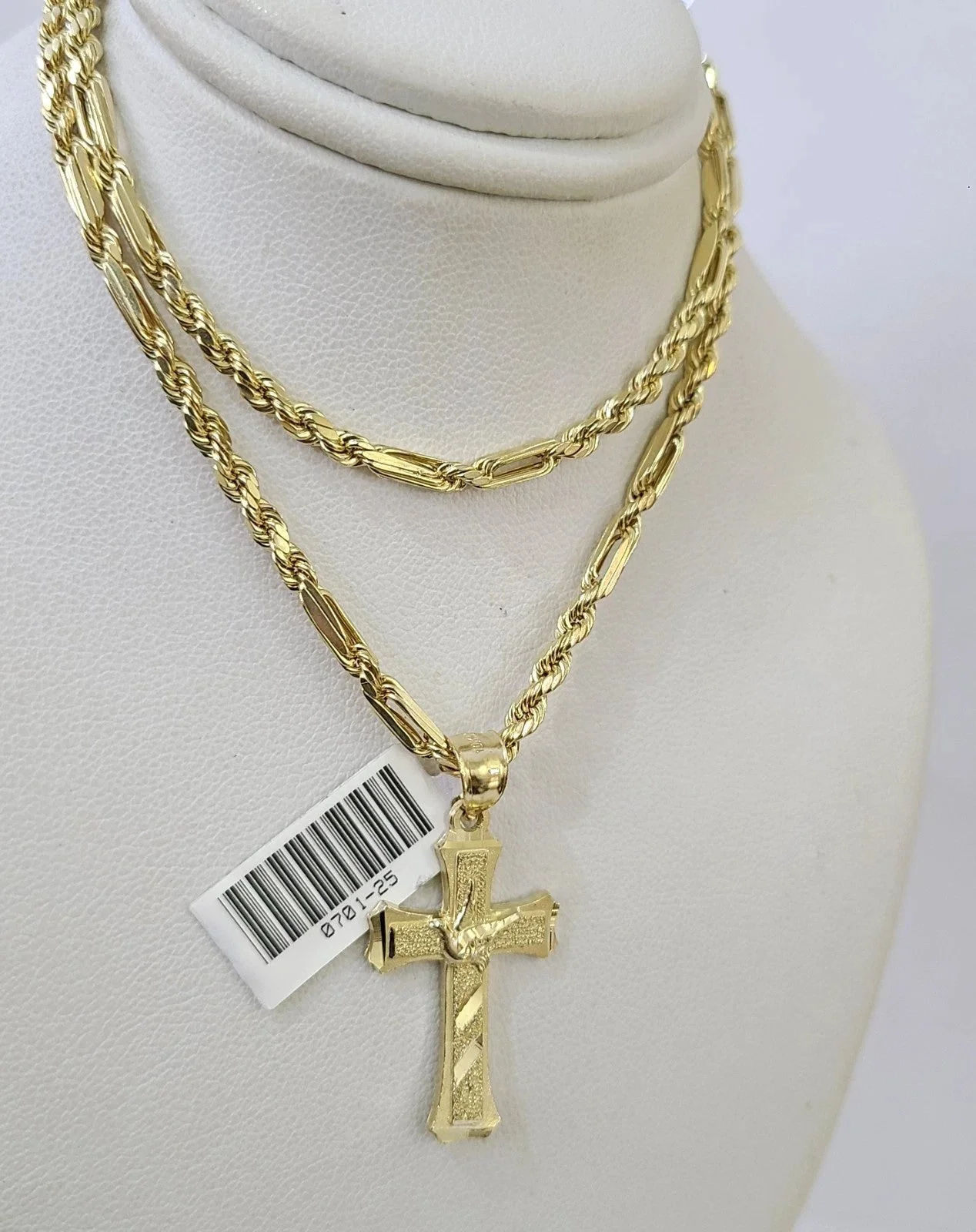 10k Milano Rope Chain Jesus Cross Charm Necklace SET 3mm 18"-26" Pendant - Image 2