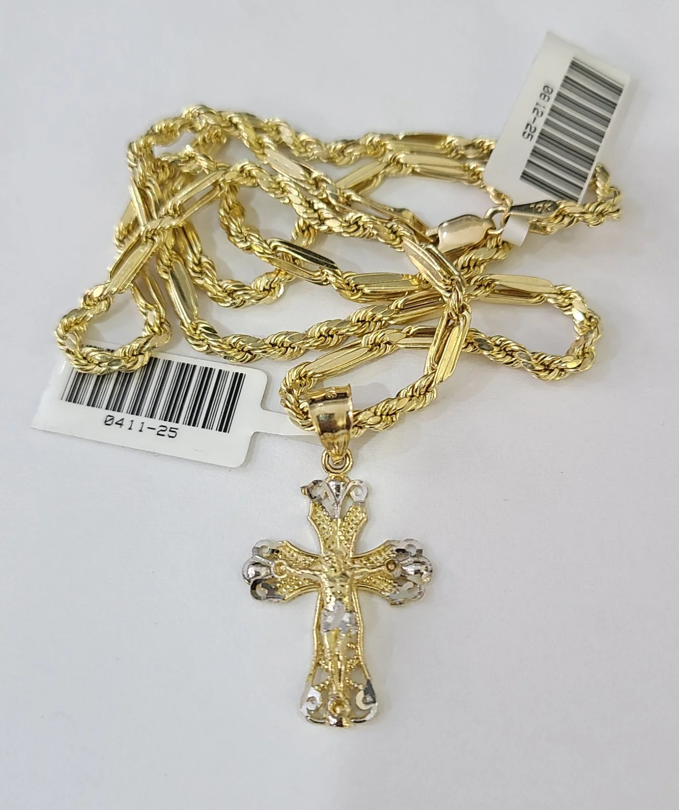 10k Milano Rope Chain Jesus Cross Charm Necklace SET 3mm 18"-26" Pendant - Image 2