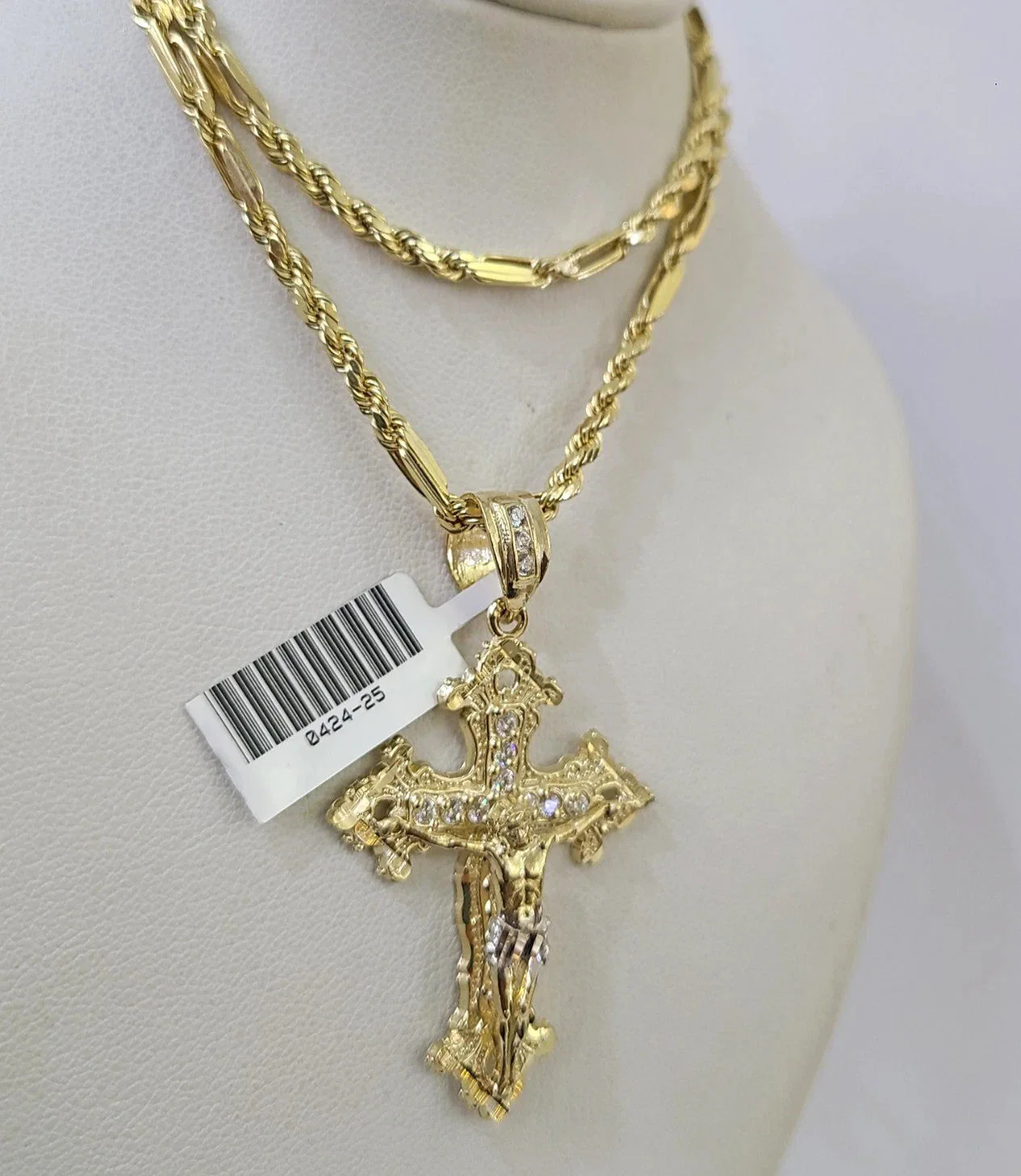 10k Milano Rope Chain Jesus Cross Charm Necklace SET 3mm 18"-26" Pendant - Image 2