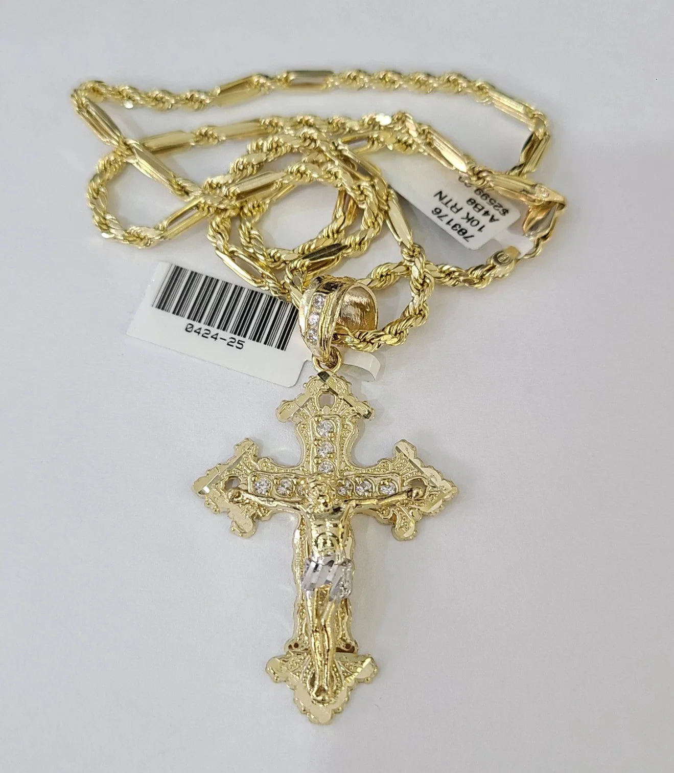 10k Milano Rope Chain Jesus Cross Charm Necklace SET 3mm 18"-26" Pendant - Image 3