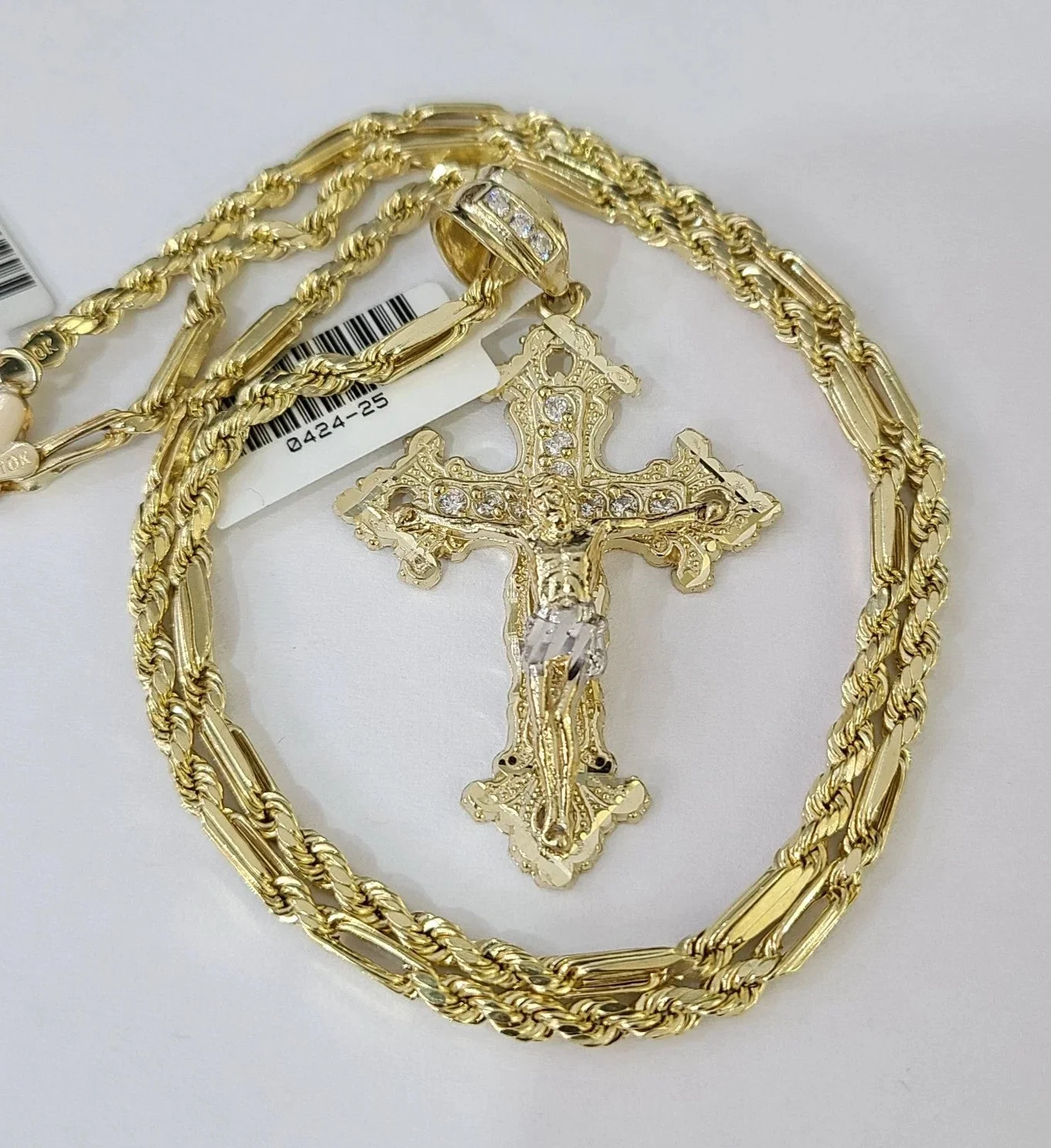 10k Milano Rope Chain Jesus Cross Charm Necklace SET 3mm 18"-26" Pendant - Image 4