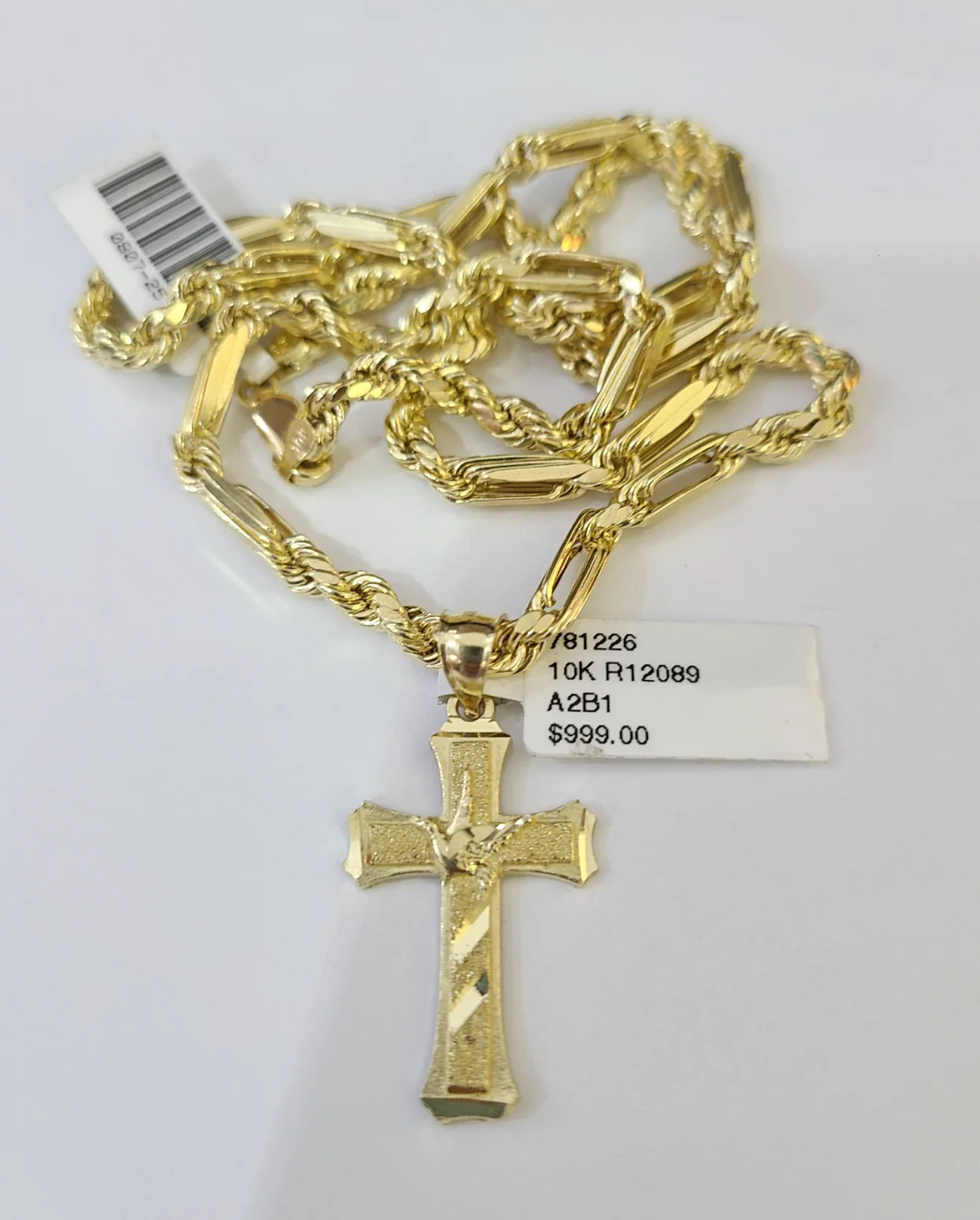 10k Milano Rope Chain Jesus Cross Charm Necklace SET 4mm 18"-28" Pendant