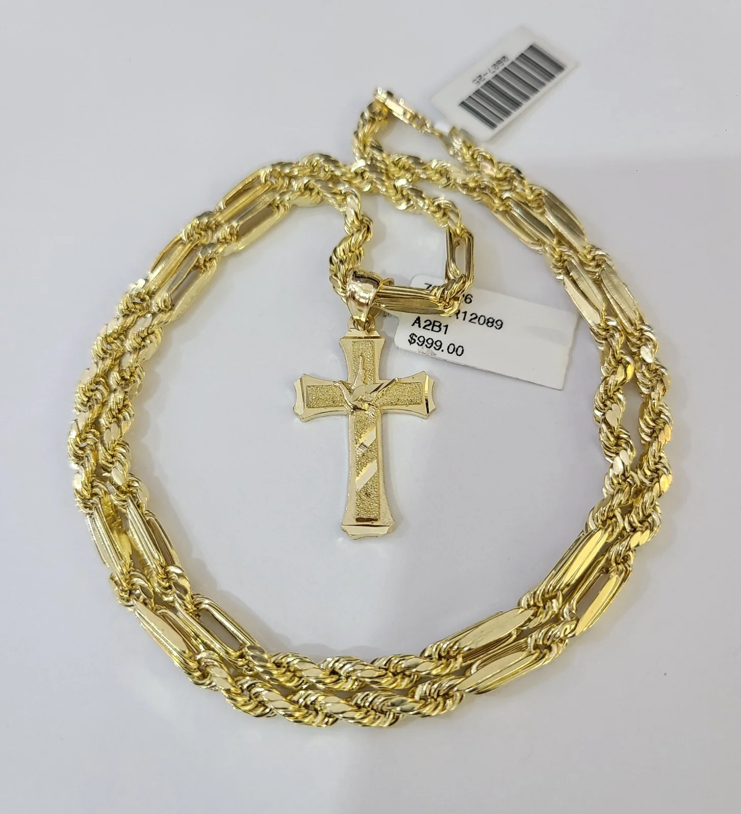 10k Milano Rope Chain Jesus Cross Charm Necklace SET 4mm 18"-28" Pendant - Image 2