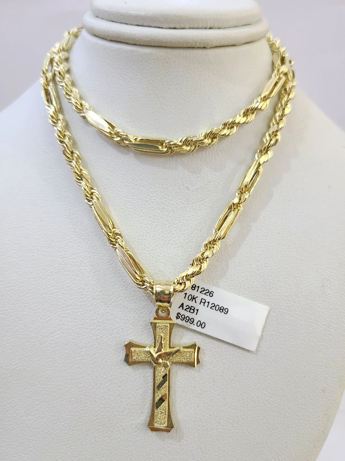 10k Milano Rope Chain Jesus Cross Charm Necklace SET 4mm 18"-28" Pendant - Image 3