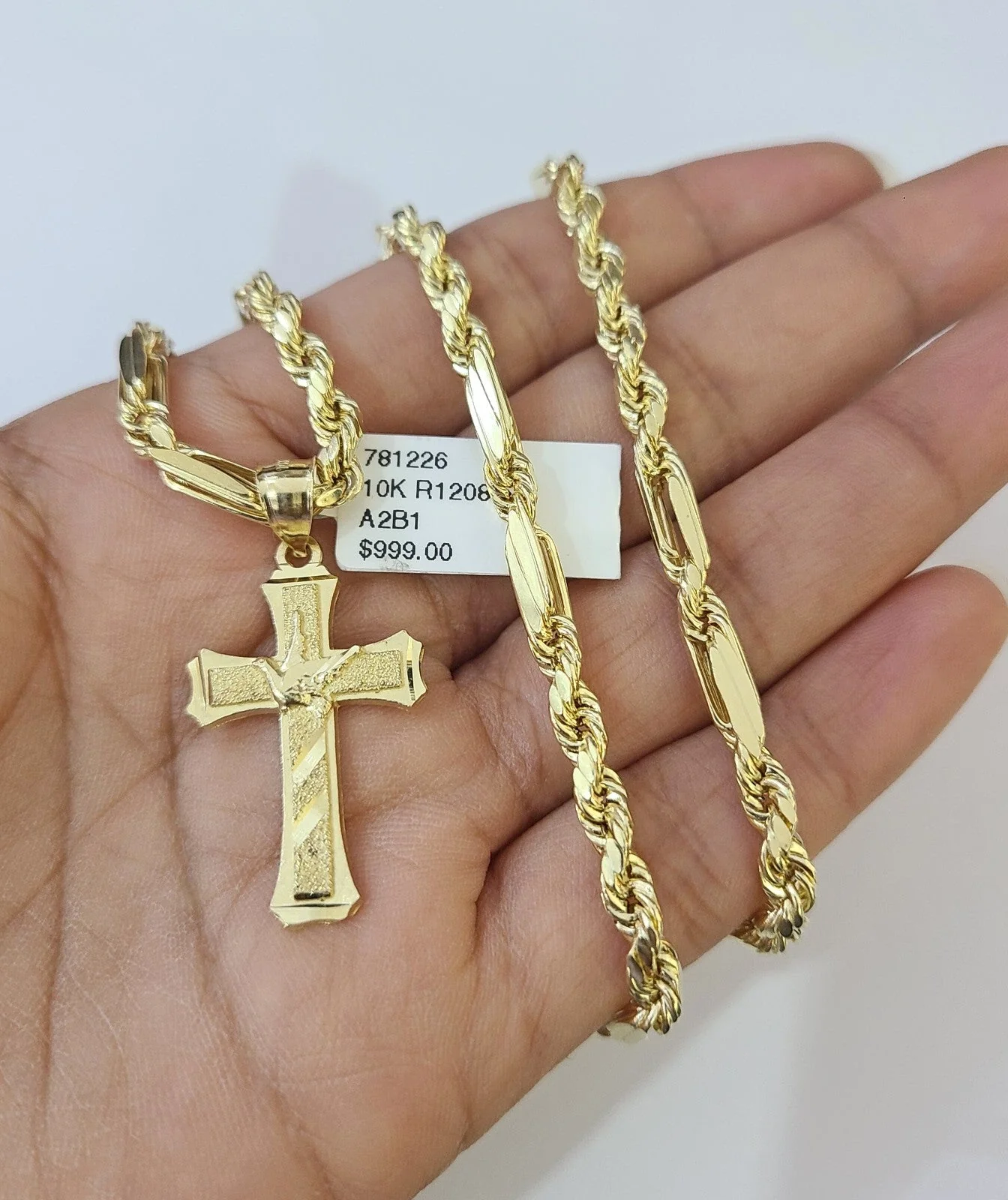 10k Milano Rope Chain Jesus Cross Charm Necklace SET 4mm 18"-28" Pendant - Image 4