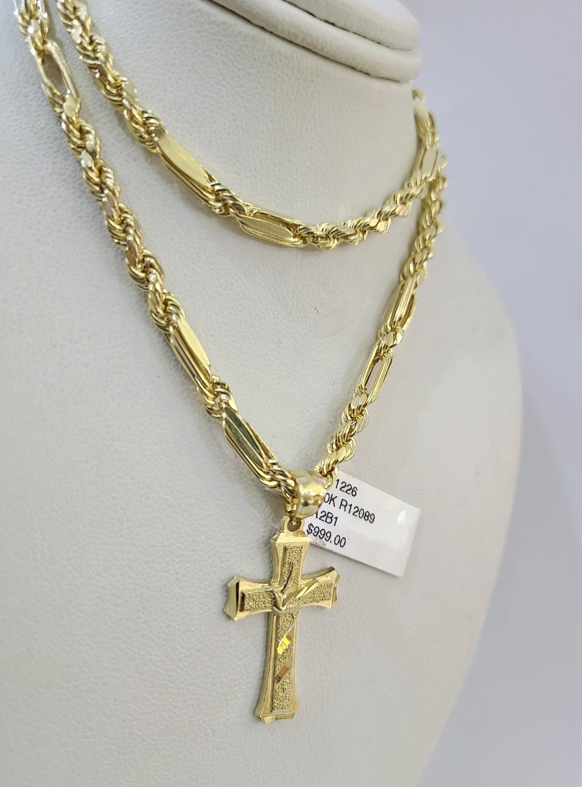 10k Milano Rope Chain Jesus Cross Charm Necklace SET 4mm 18"-28" Pendant - Image 5