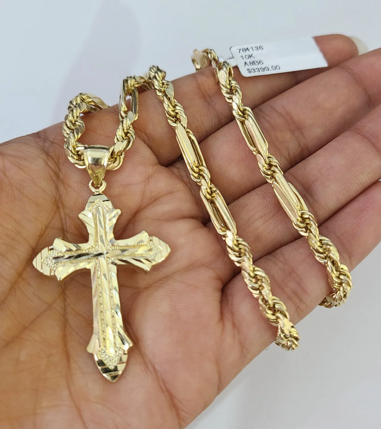 10k Milano Rope Chain Jesus Cross Charm Necklace SET 5mm 18"-28" Pendant