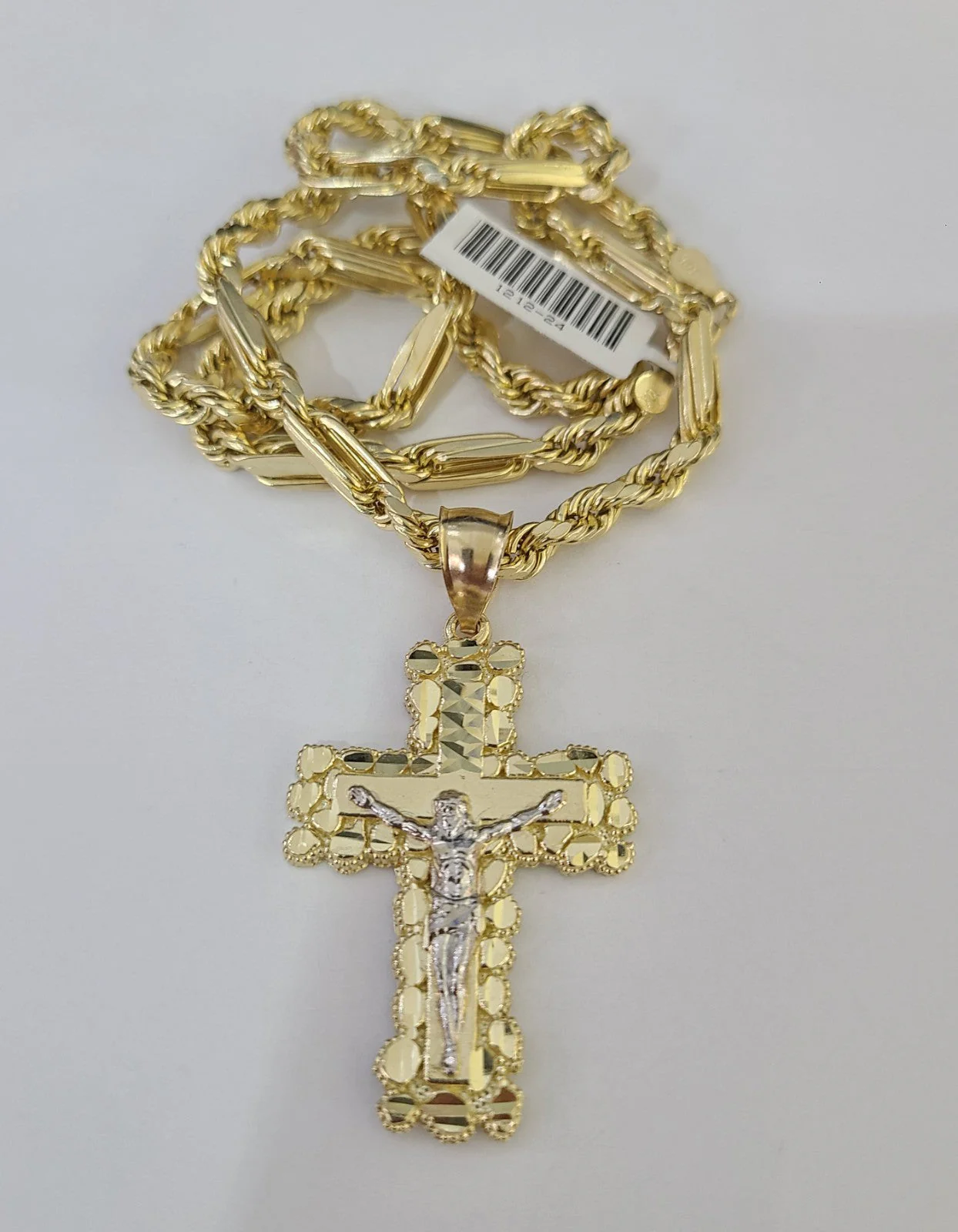 10k Milano Rope Chain Jesus Cross Charm Necklace SET 5mm 18"-28" Pendant - Image 3