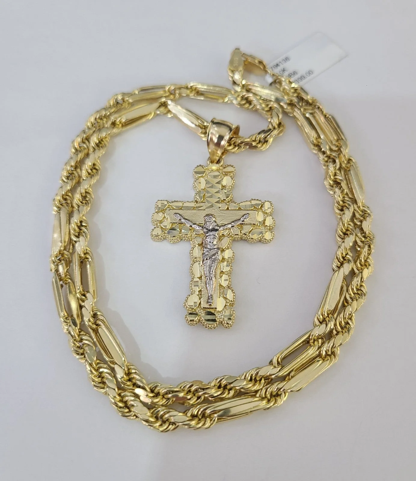 10k Milano Rope Chain Jesus Cross Charm Necklace SET 5mm 18"-28" Pendant - Image 5