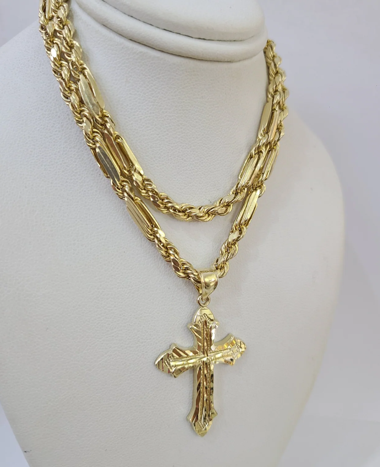 10k Milano Rope Chain Jesus Cross Charm Necklace SET 5mm 18"-28" Pendant - Image 5