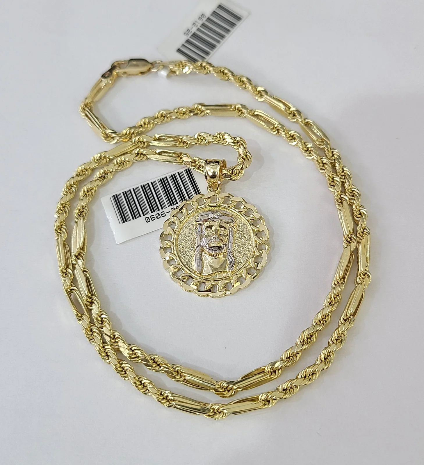 10k Milano Rope Chain Jesus Head Charm Necklace SET 3mm 18"-26" Pendant - Image 2