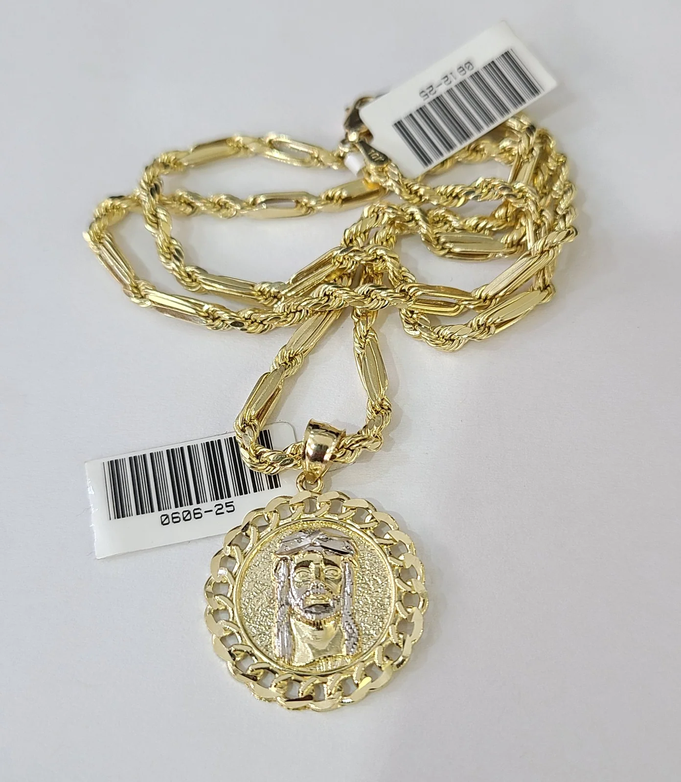 10k Milano Rope Chain Jesus Head Charm Necklace SET 3mm 18"-26" Pendant - Image 4