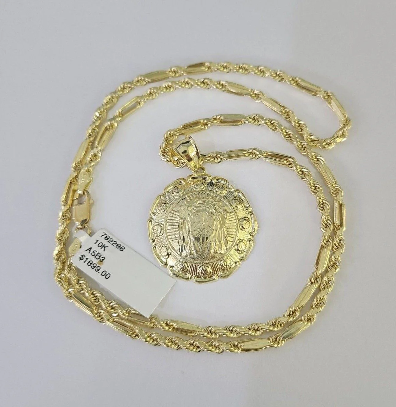 10k Milano Rope Chain Jesus Head Charm Necklace SET 3mm 18"-26" Pendant - Image 2