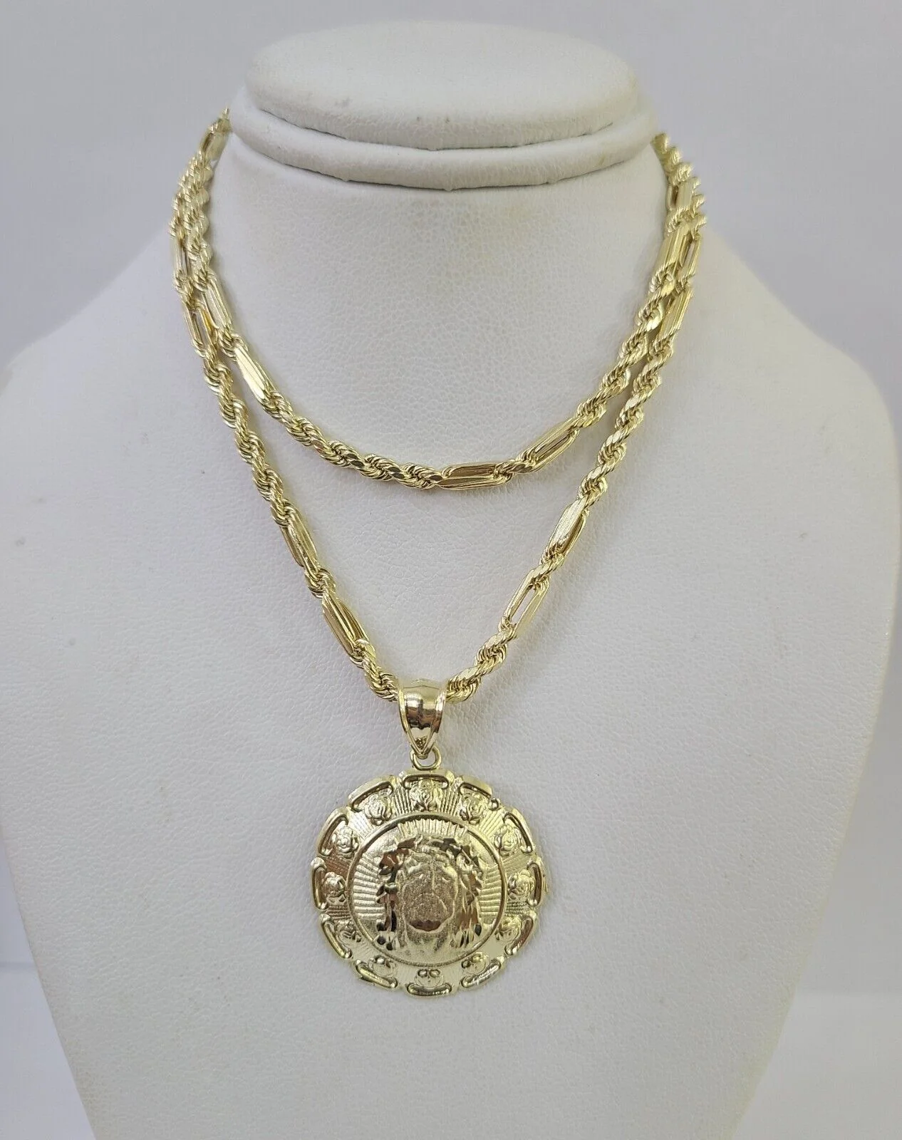 10k Milano Rope Chain Jesus Head Charm Necklace SET 3mm 18"-26" Pendant - Image 3