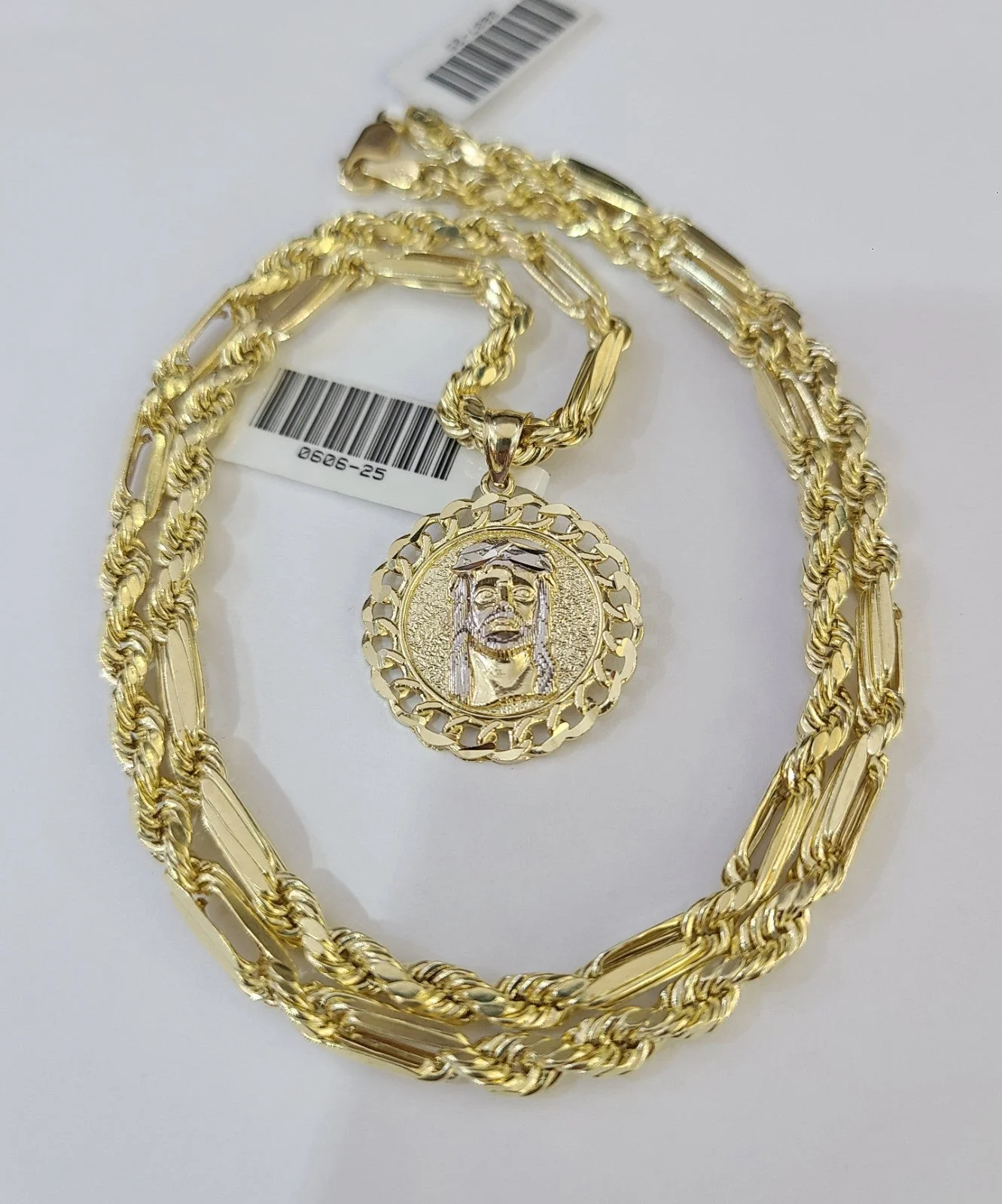 10k Milano Rope Chain Jesus Head Charm Necklace SET 4mm 18"-28" Pendant - Image 2