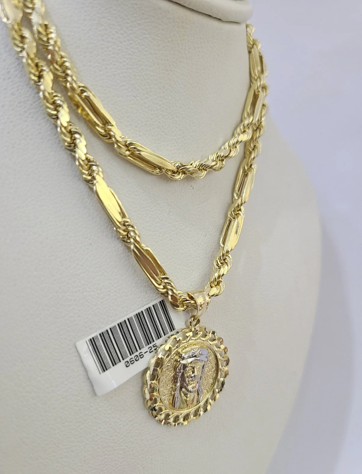 10k Milano Rope Chain Jesus Head Charm Necklace SET 4mm 18"-28" Pendant - Image 3
