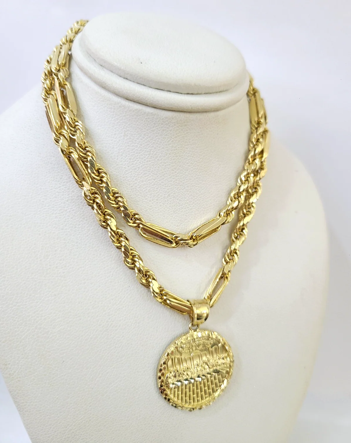 10k Milano Rope Chain Last Supper Charm Necklace SET 5mm 18"-28" Pendant